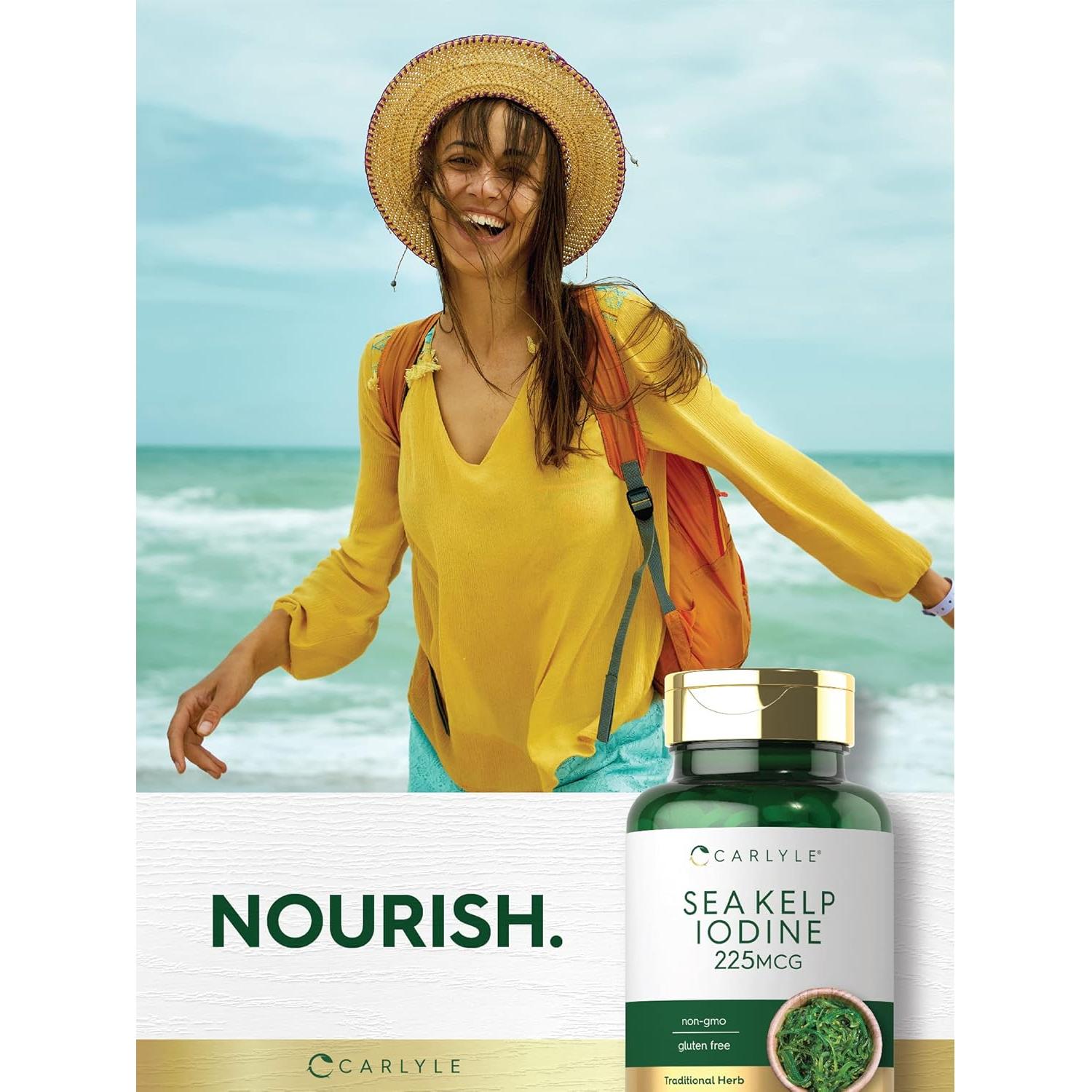 Suplemento de Yodo de Algas Marinas Carlyle 225 mcg 300 Tabletas