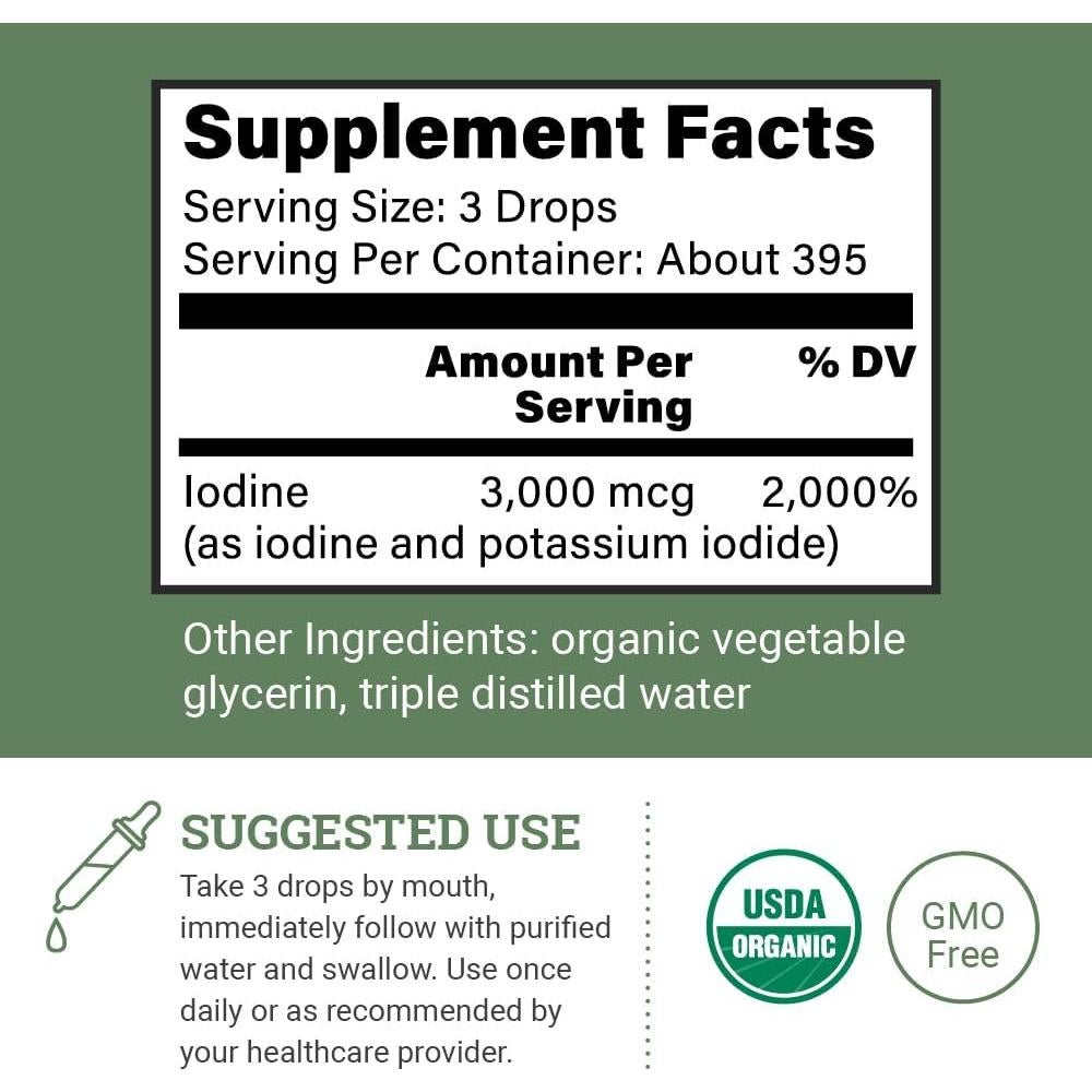 Yodo Lugol Orgánico 2% 3000 mcg - Suplemento Líquido 59 ml