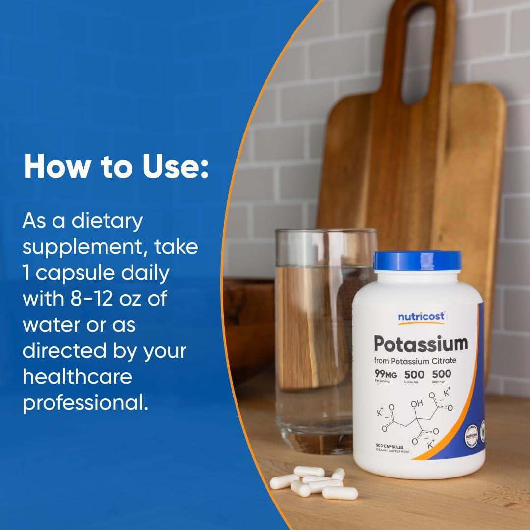 Citrato de Potasio Nutricost 99mg - 500 Cápsulas
