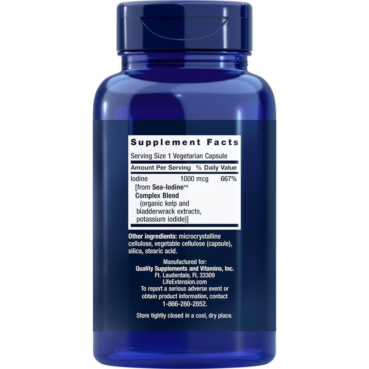 Suplemento de Yodo Marino Life Extension 1000 mcg 150 Cápsulas Veganas