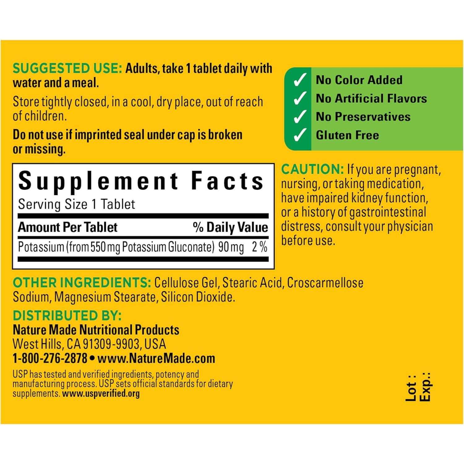 Gluconato de Potasio Nature Made 550 mg - 200 Tabletas