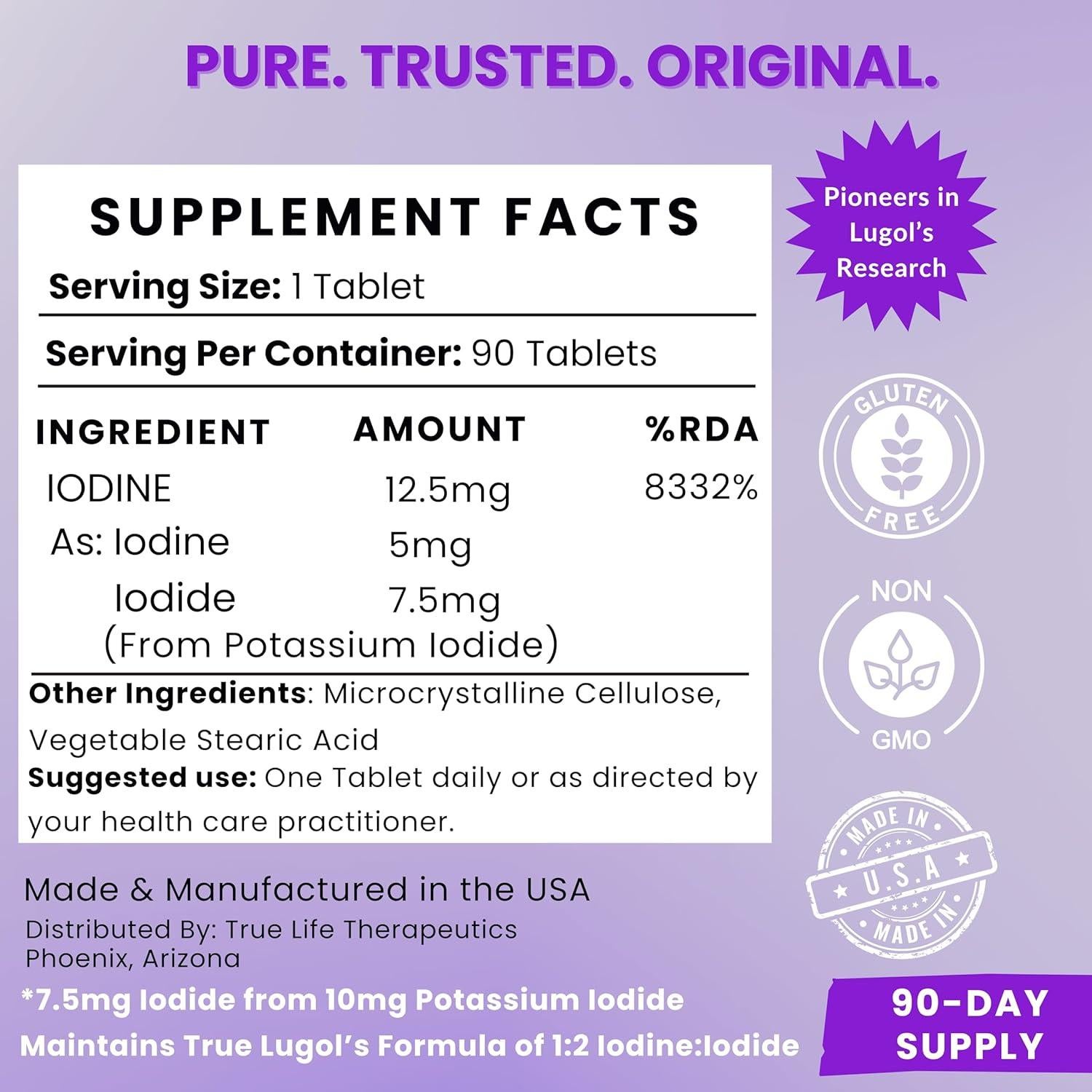 Tabletas de Yodo de Lugol 12.5mg x 90 ct - True Life Therapeutics