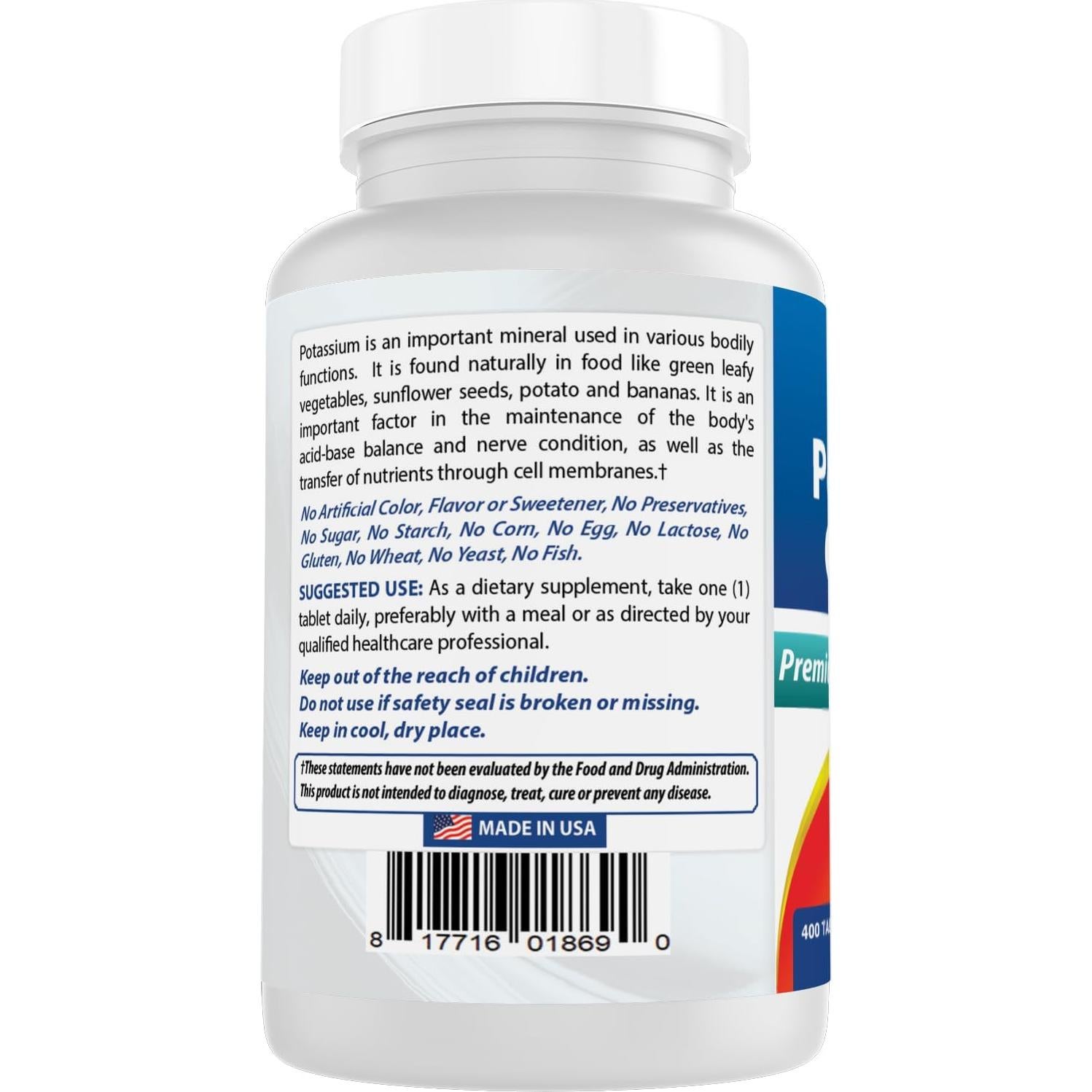 Suplemento de Cloruro de Potasio Best Naturals 99mg 400 Tabletas