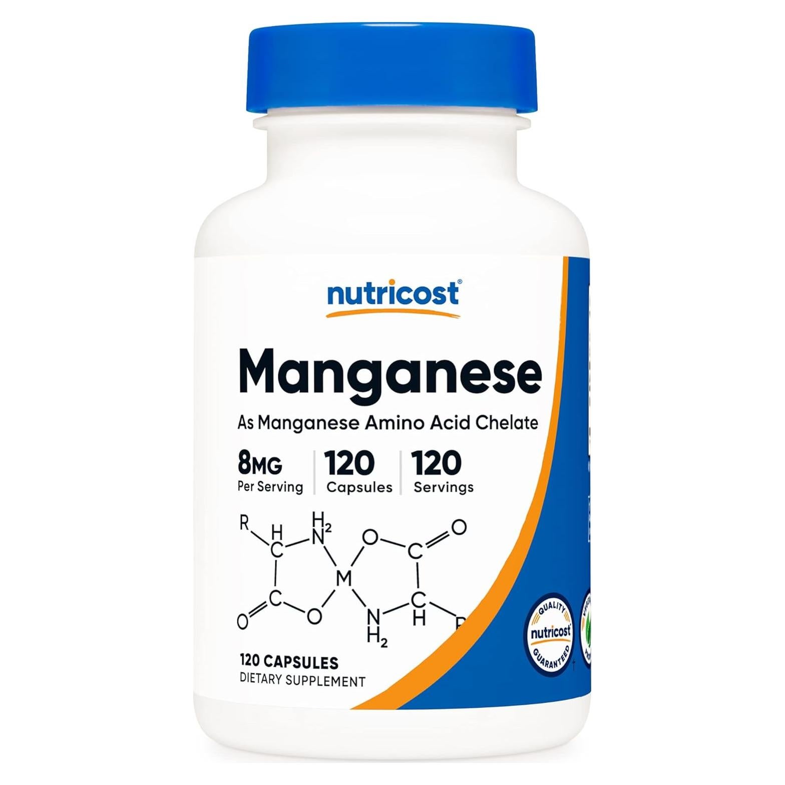 Suplemento de Manganeso Quelado Nutricost 8mg 120 Cápsulas