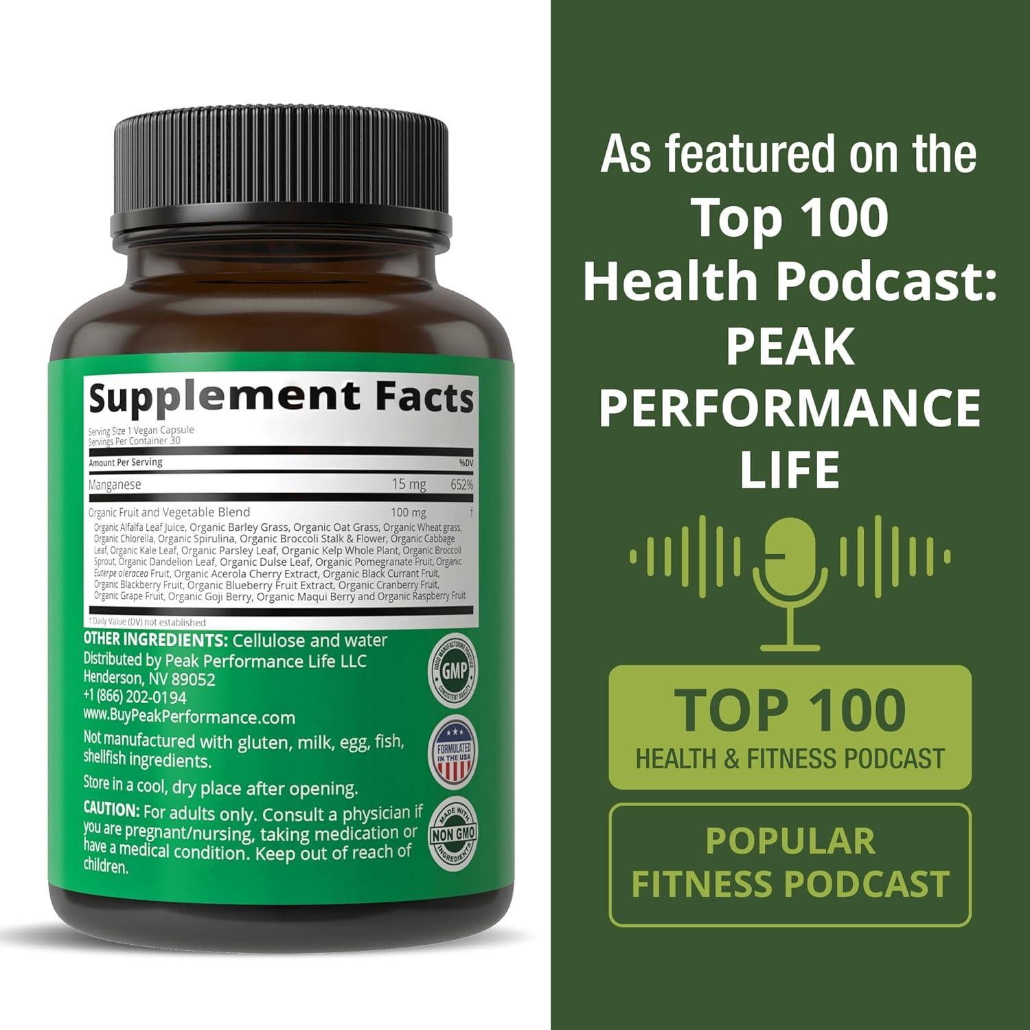 Suplemento de Manganeso Quelado Peak Performance 32g