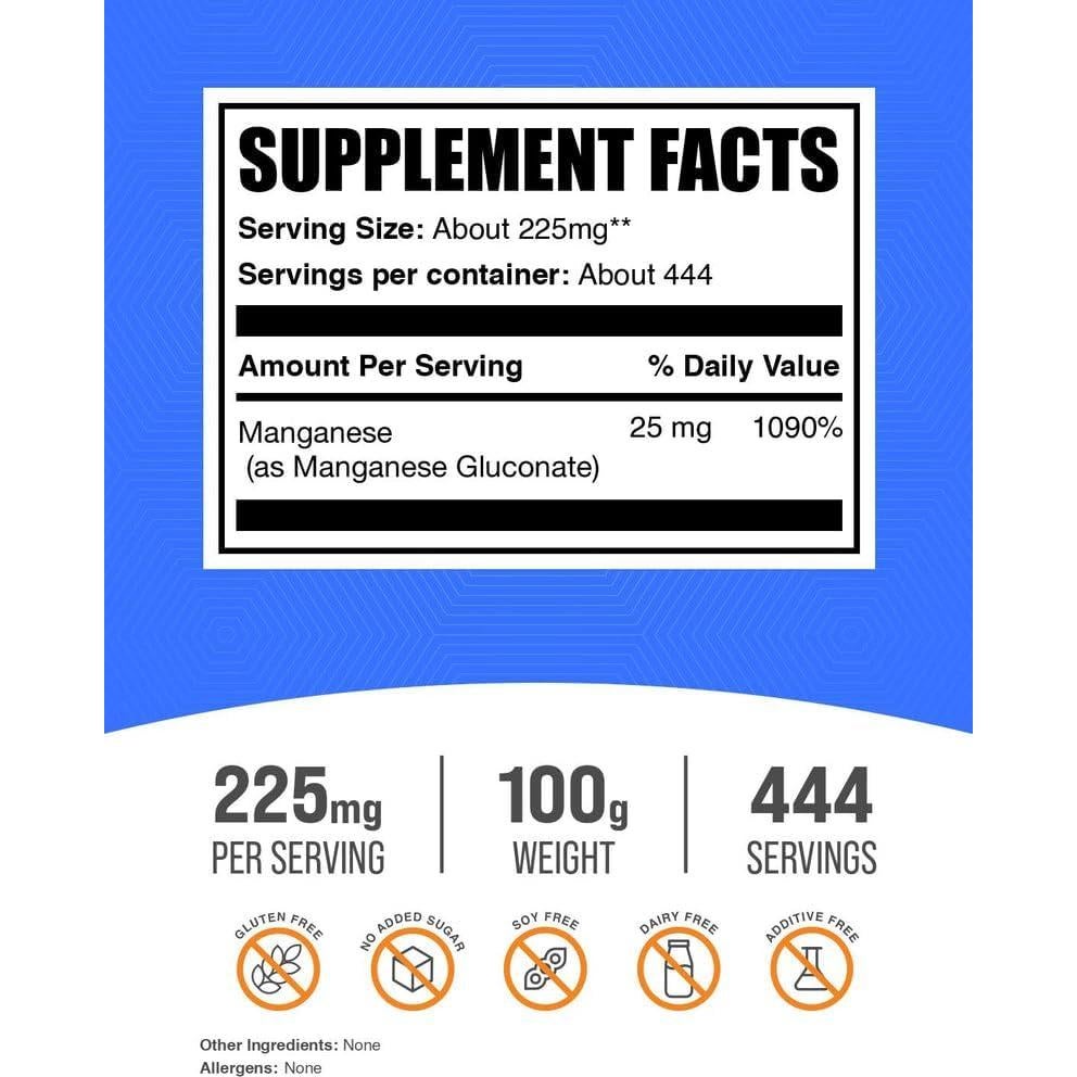 Polvo de Gluconato de Manganeso BulkSupplements 100g - Suplemento Mineral
