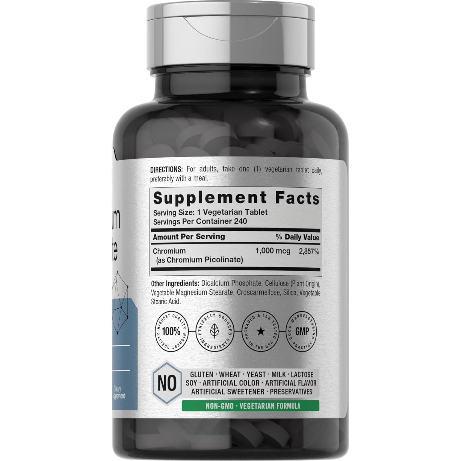 Suplemento de Cromo Picolinato Horbaach 1000 mcg 240 Tabletas