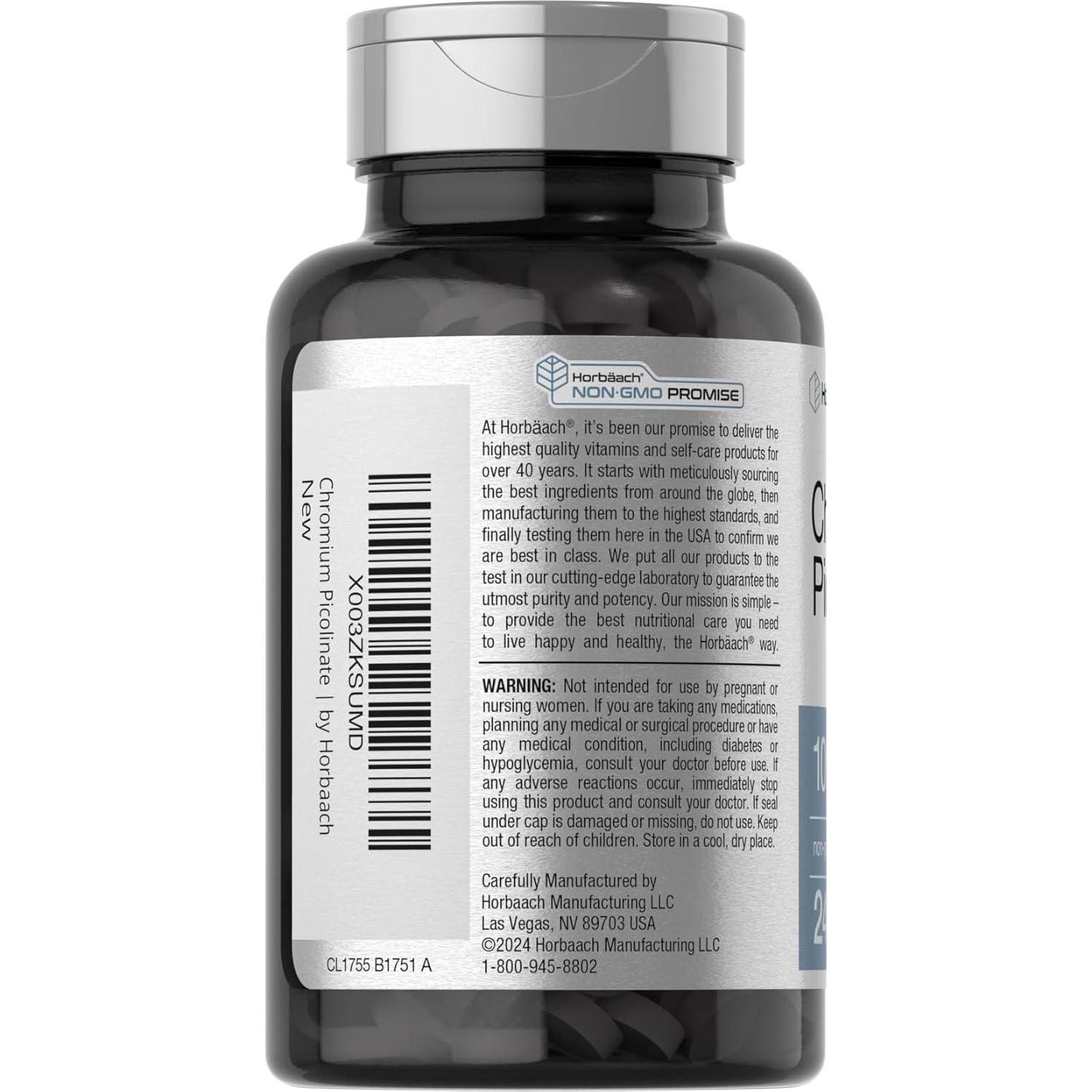 Suplemento de Cromo Picolinato Horbaach 1000 mcg 240 Tabletas