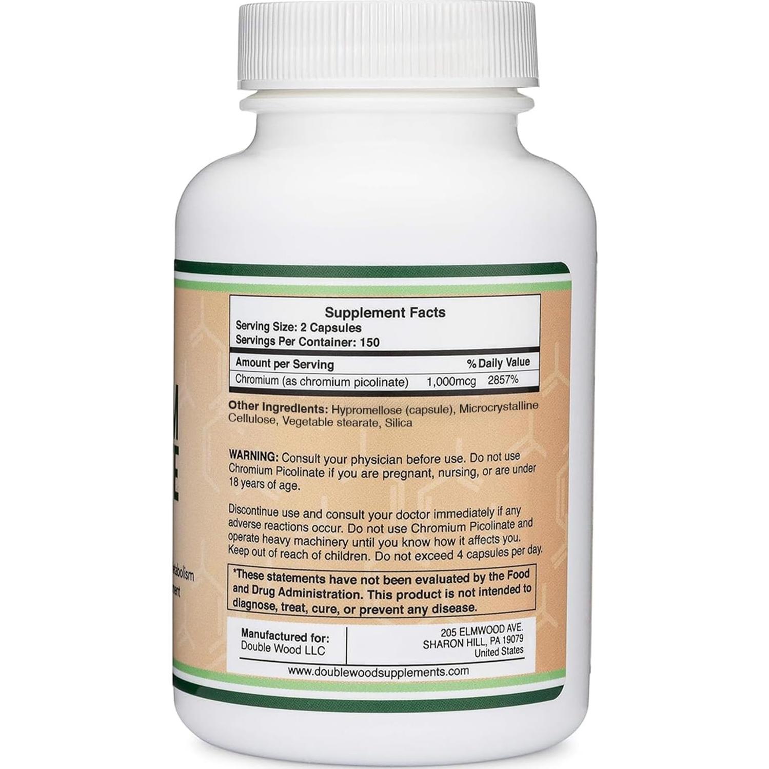 Picolinato de Cromo 1000mcg Double Wood 300 Cápsulas Veganas