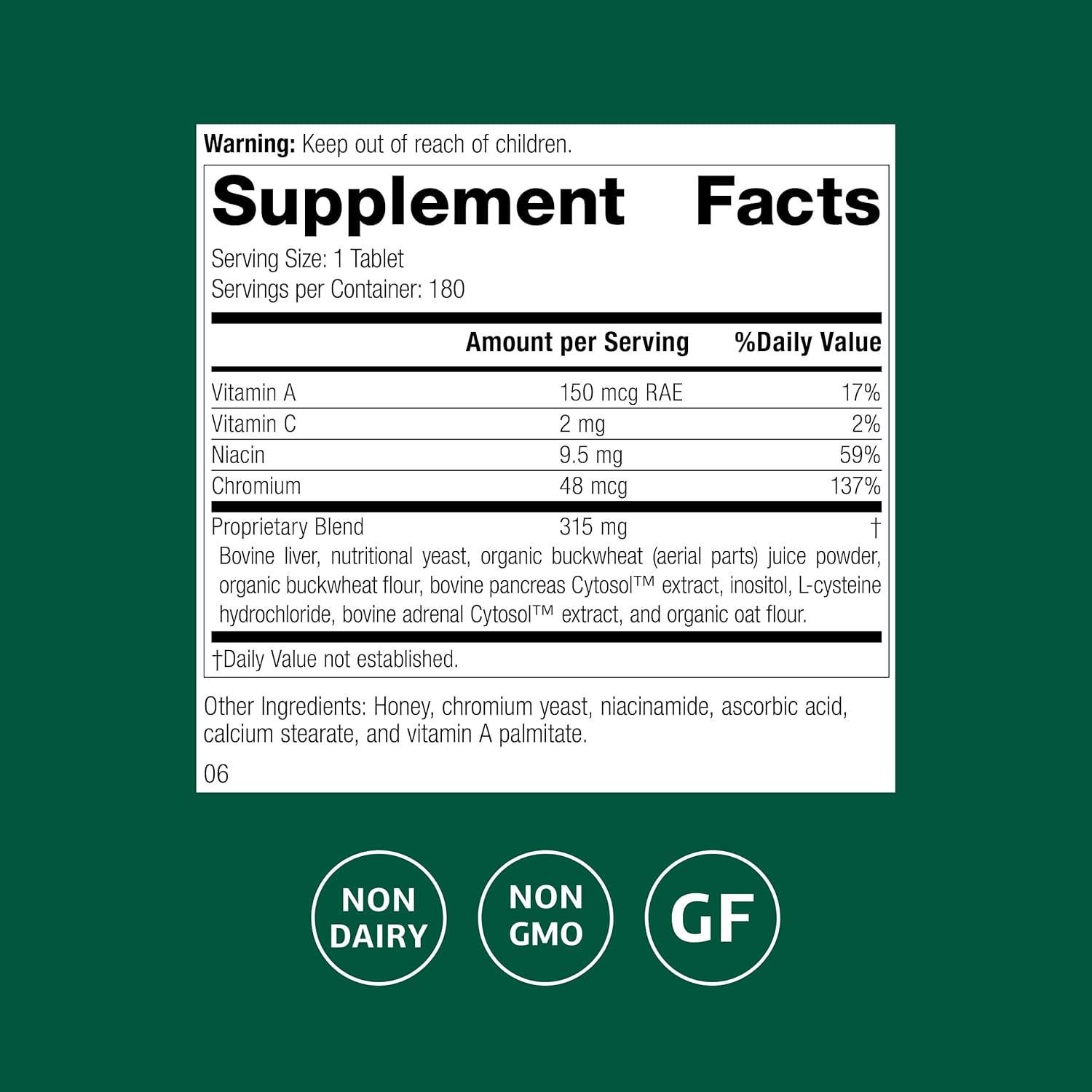 Suplemento Digestivo Complejo de Cromo Proceso Estándar 180 Tabletas