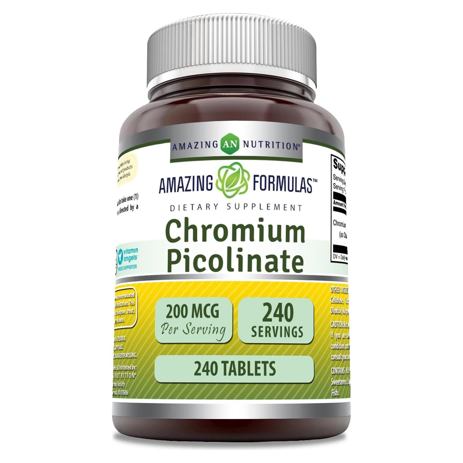 Suplemento Picolinato de Cromo Nutrición Asombrosa 200 mcg 240 Tabletas