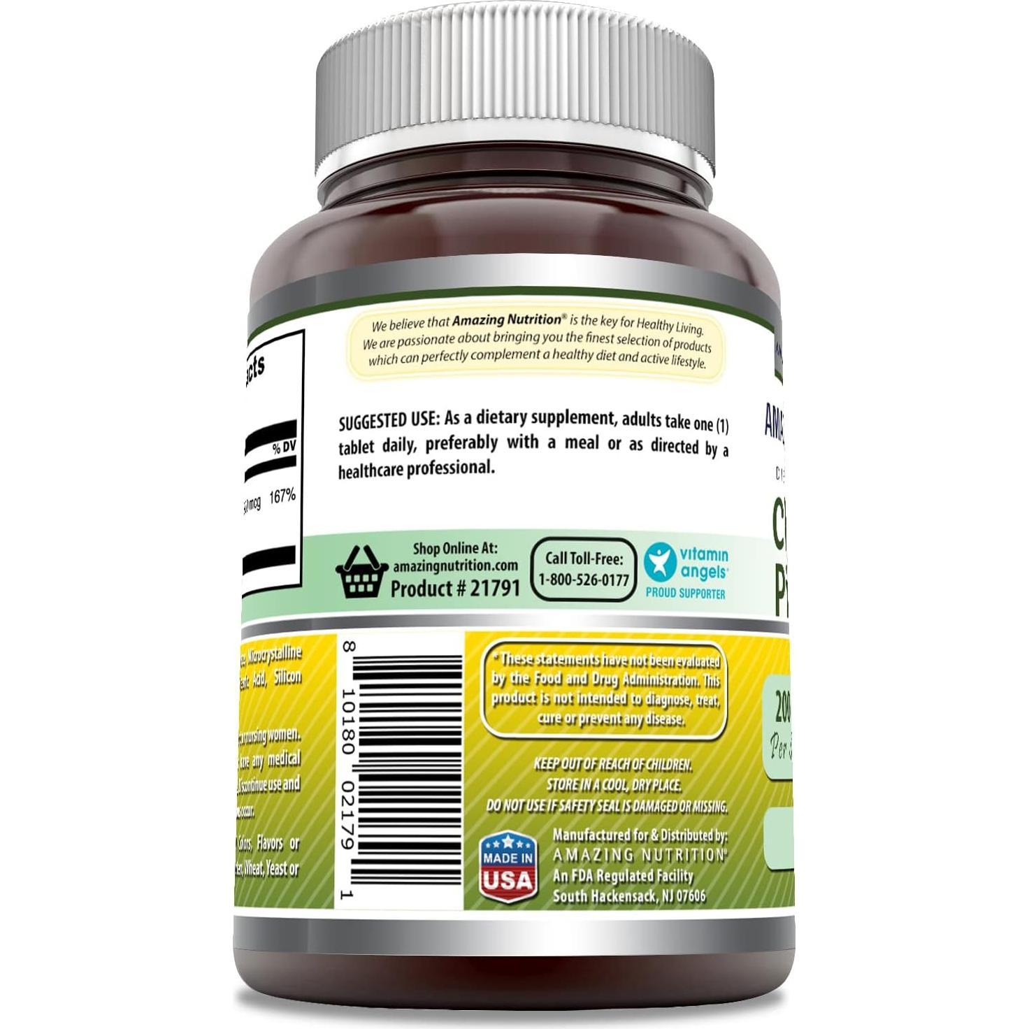 Suplemento Picolinato de Cromo Nutrición Asombrosa 200 mcg 240 Tabletas