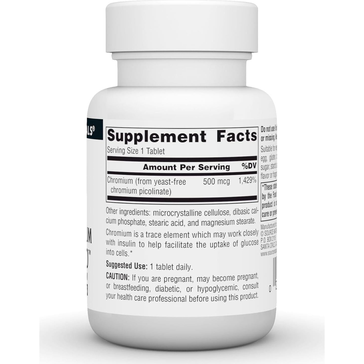 Suplemento Dietético Source Naturals Cromo Picolinato 500 mcg - 120 Tabletas