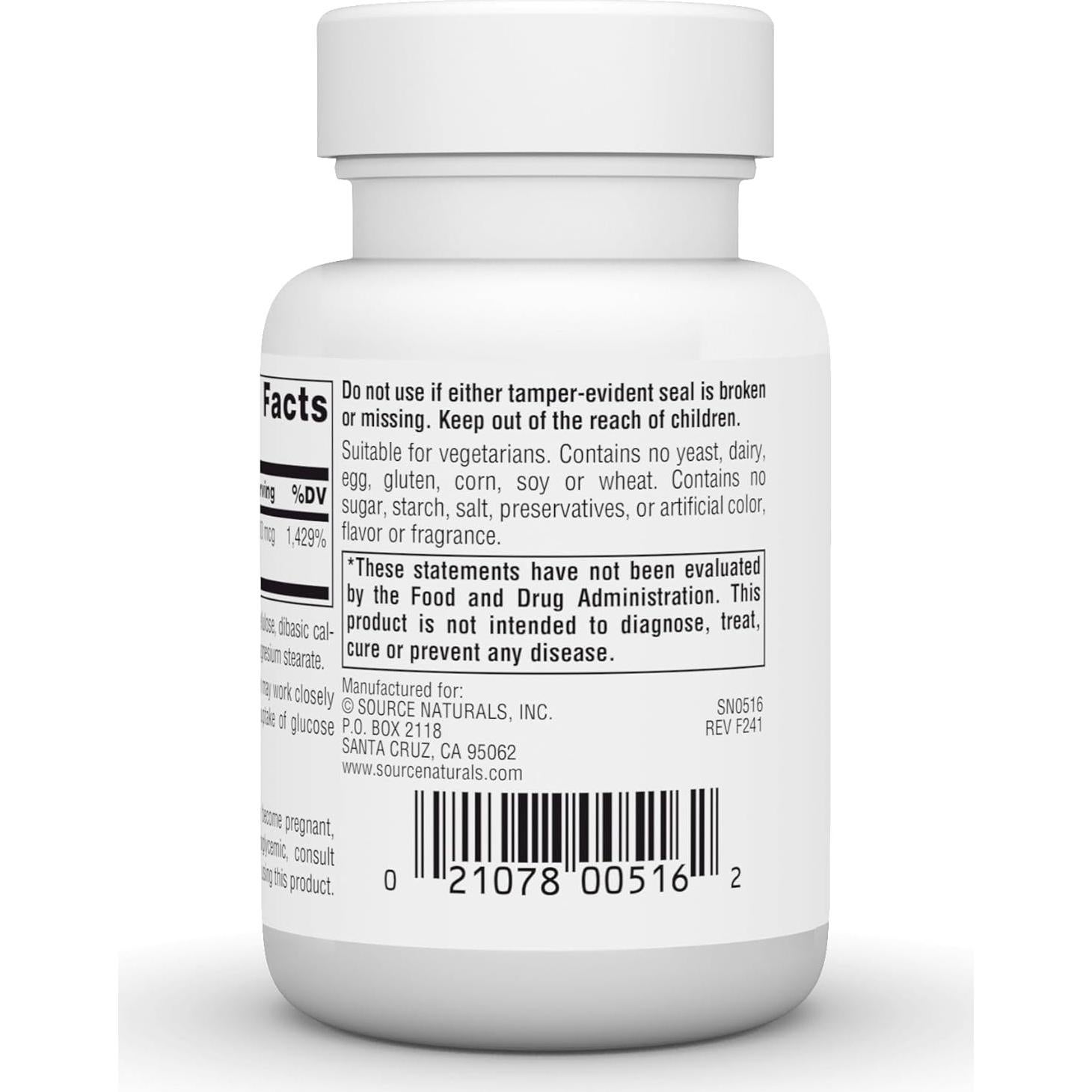 Suplemento Dietético Source Naturals Cromo Picolinato 500 mcg - 120 Tabletas