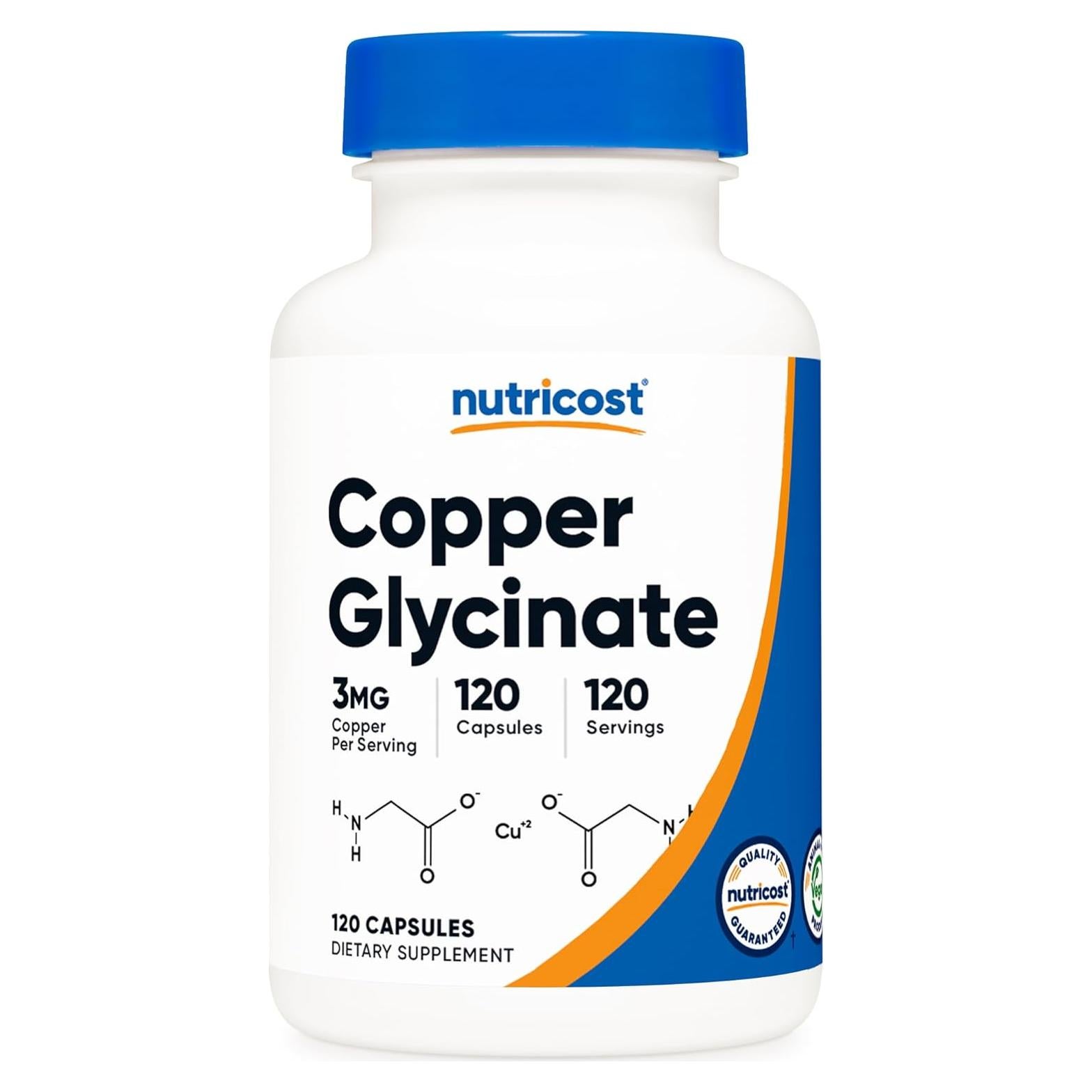 Cápsulas de Glicinato de Cobre Nutricost 120 Cápsulas 3mg