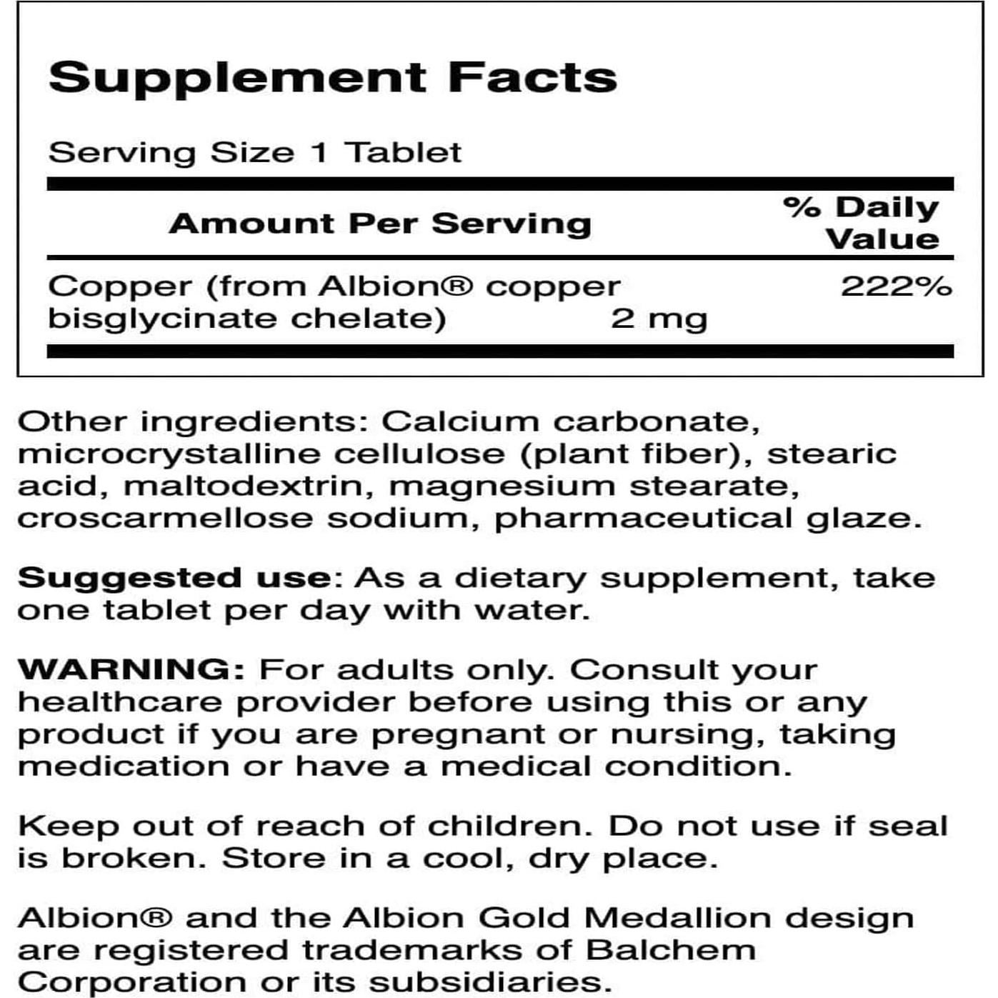 Suplemento Mineral de Cobre Swanson 2 mg - 300 Tabletas