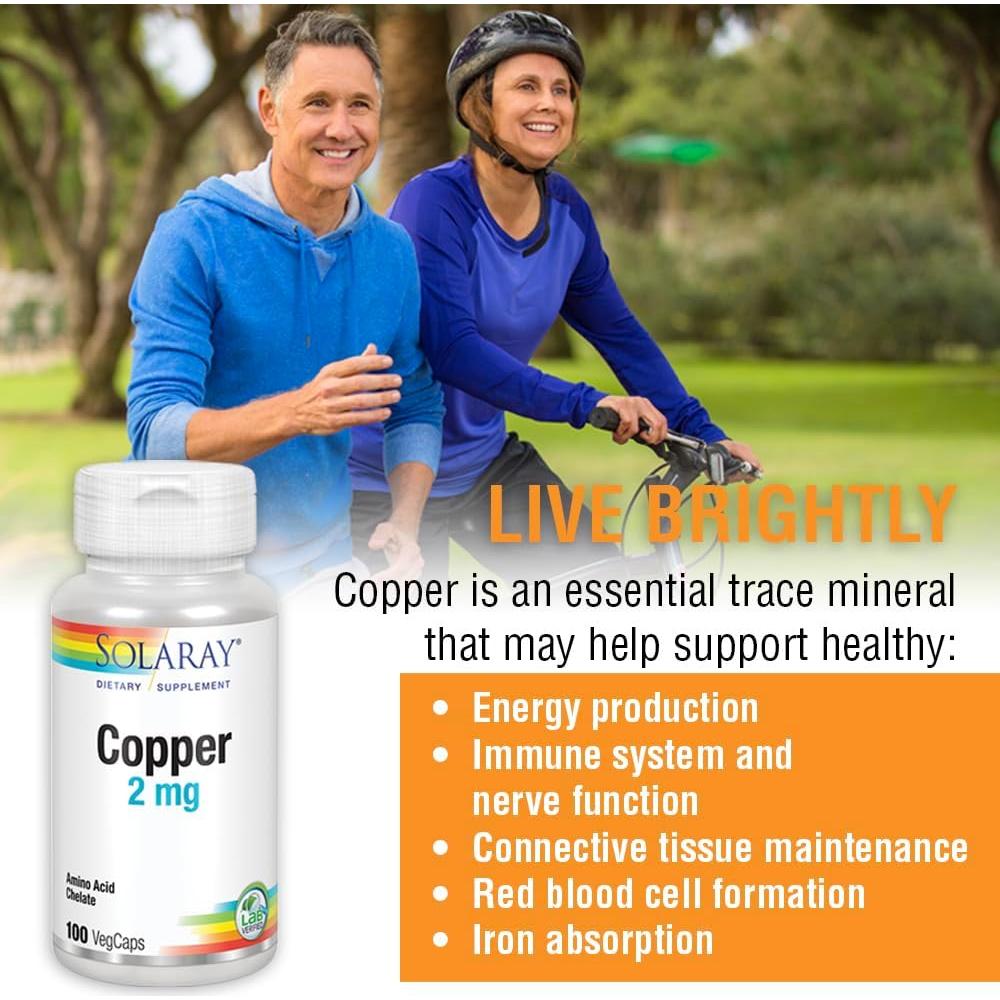 Suplemento de Cobre Solaray 2 mg | 100 VegCaps | No-OGM