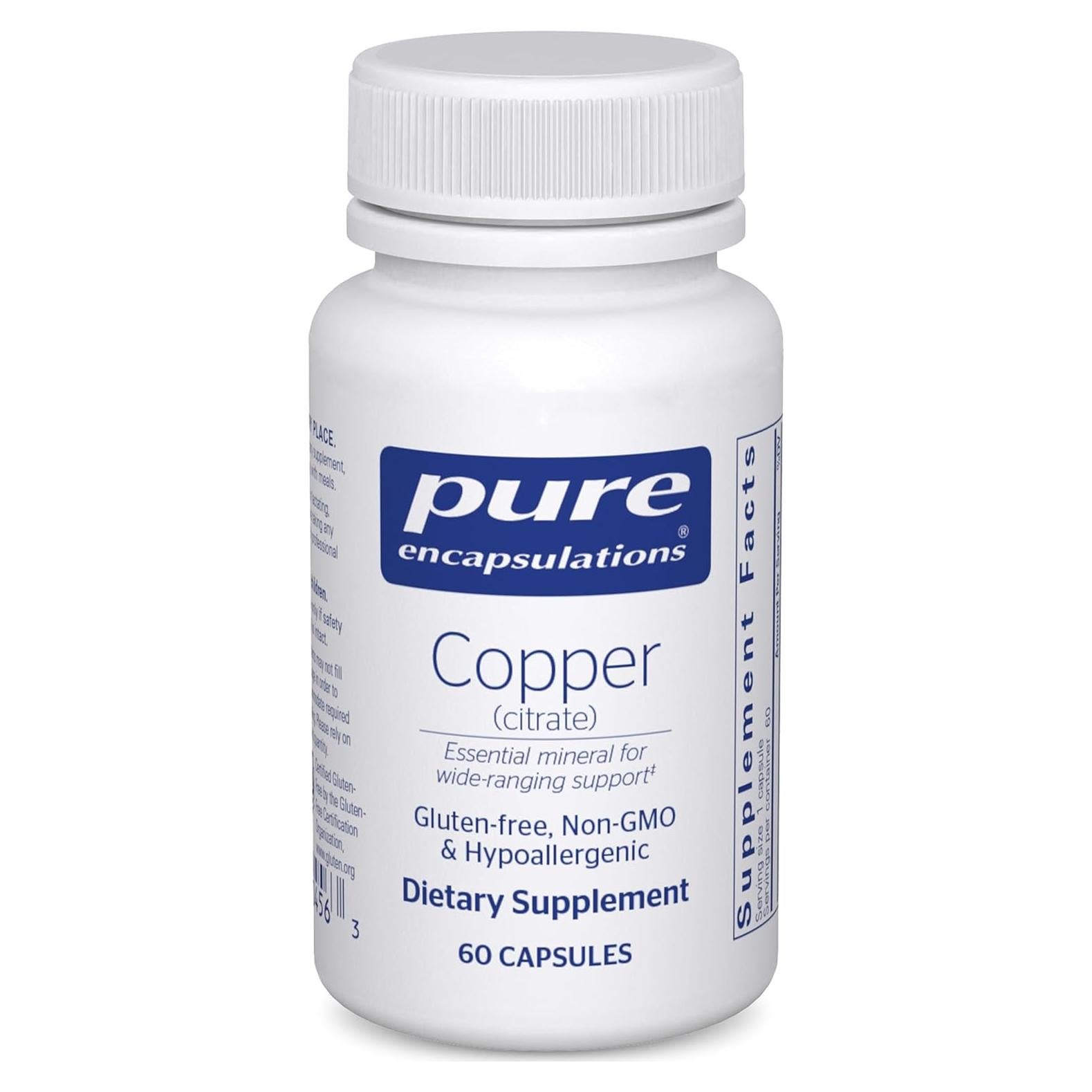 Cobre Citrato Pure Encapsulations 60 Cápsulas 9g