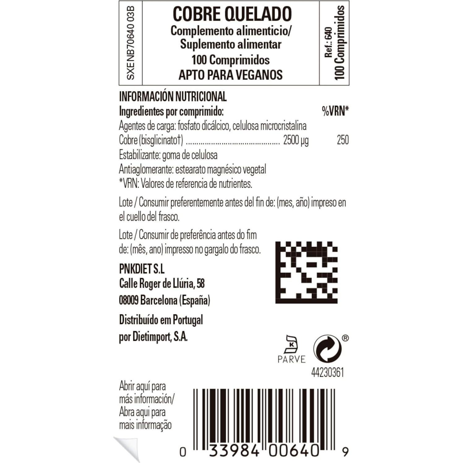 Tabletas de Cobre Quelado Solgar 100 Unidades 140g