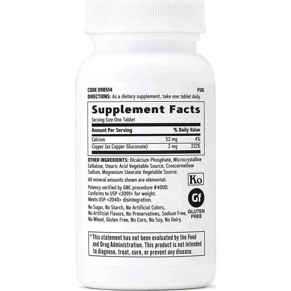 Cobre GNC 2mg - 100 Tabletas Vegetarianas Sin Gluten