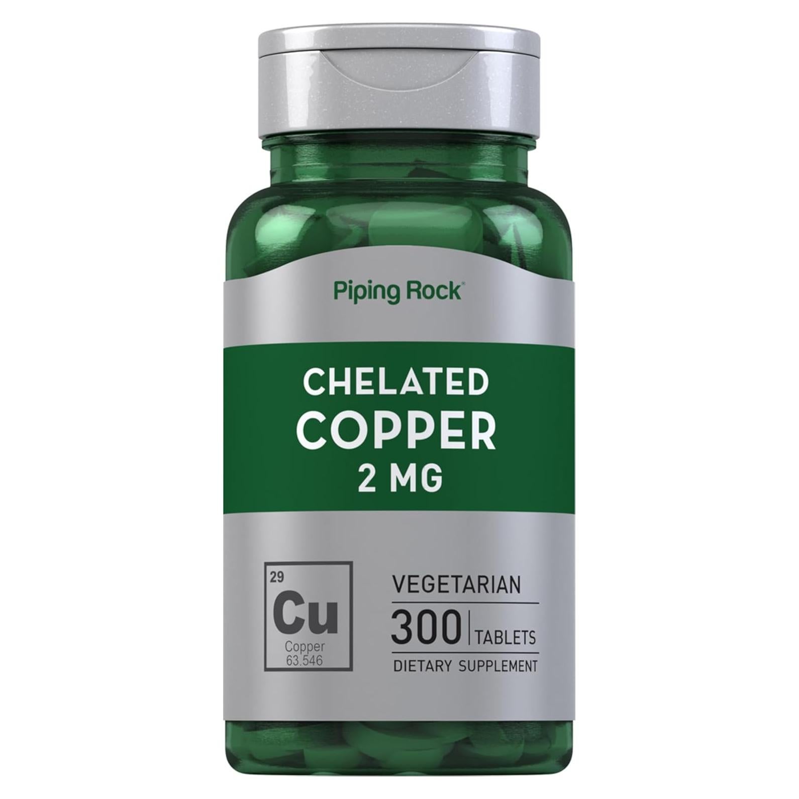 Suplemento de Cobre Quelado Piping Rock 2 mg - 300 Tabletas