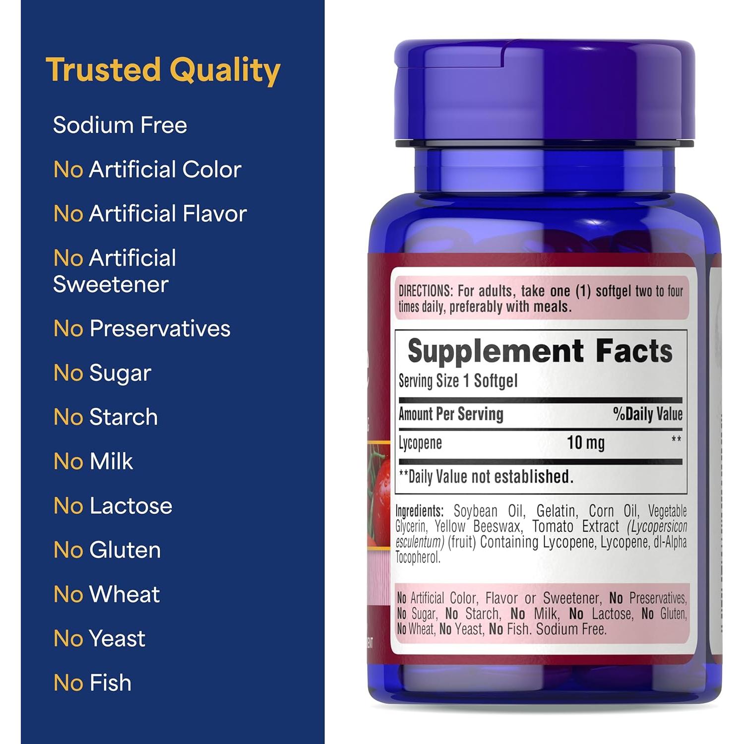 Suplemento de Licopeno Puritan's Pride 10mg 100 Cápsulas