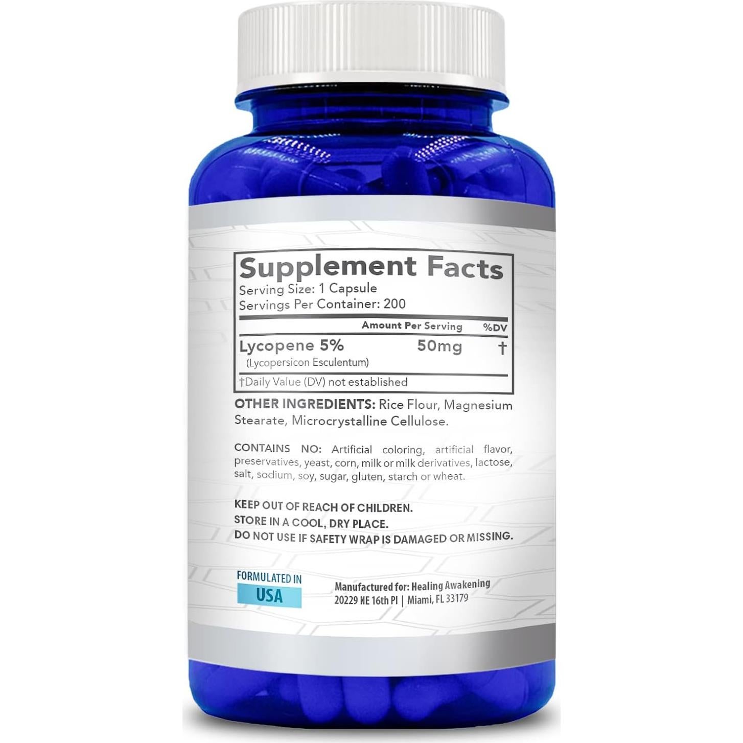 Suplemento de Licopeno Healing Awakening 50mg 200 Cápsulas Veganas