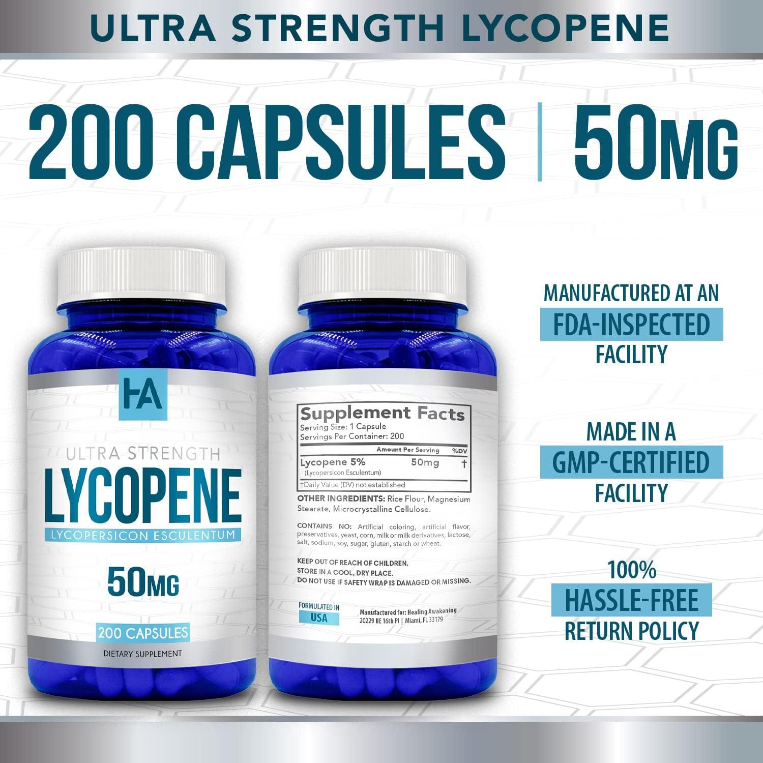 Suplemento de Licopeno Healing Awakening 50mg 200 Cápsulas Veganas