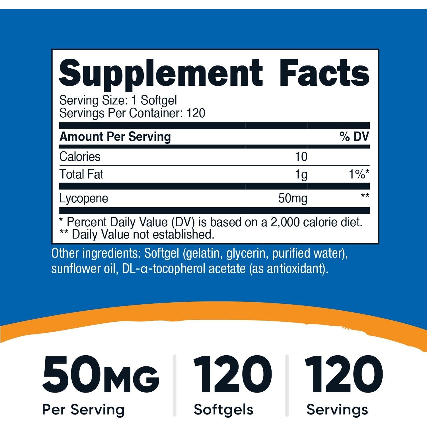 Nutricost Licopeno 50mg - 120 Cápsulas Blandas Antioxidante