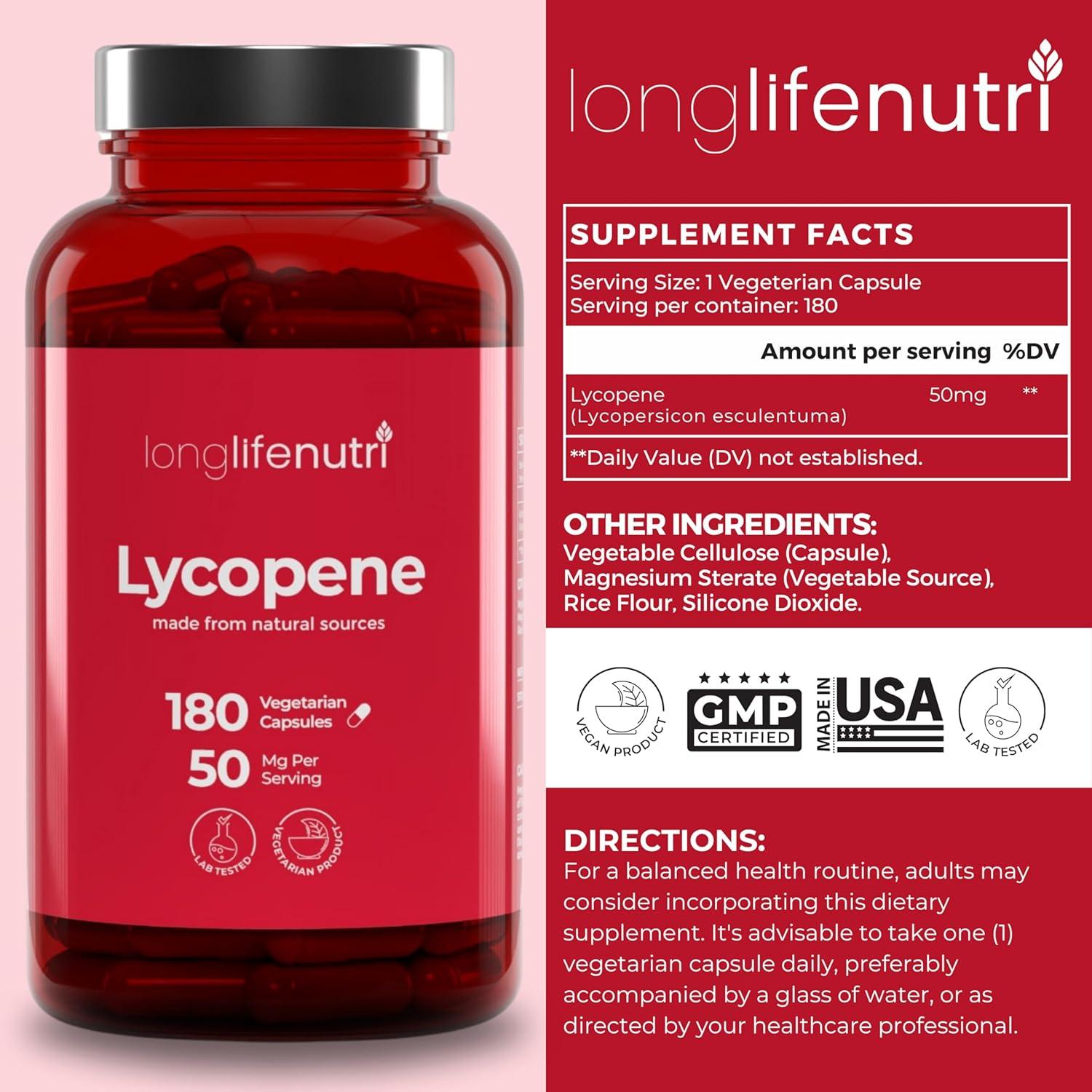 Lycopene 50mg 180 Cápsulas Vegetarianas LongLifeNutri