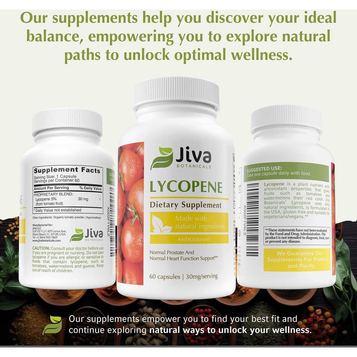 Suplemento de Licopeno Jiva Botanicals 30mg - 60 Cápsulas Veganas