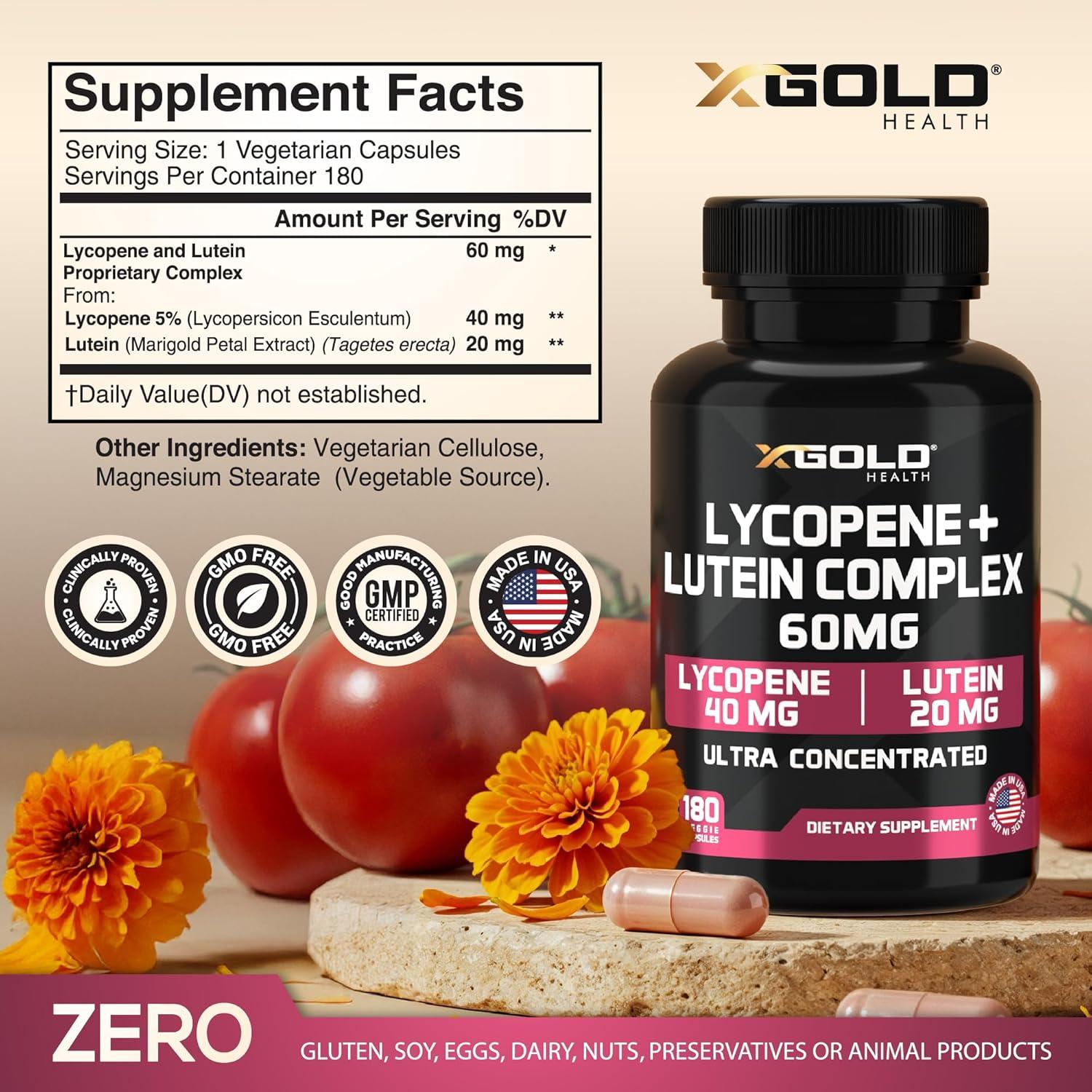 Suplemento Licopeno y Luteína 60mg X Gold Health 180 Cápsulas