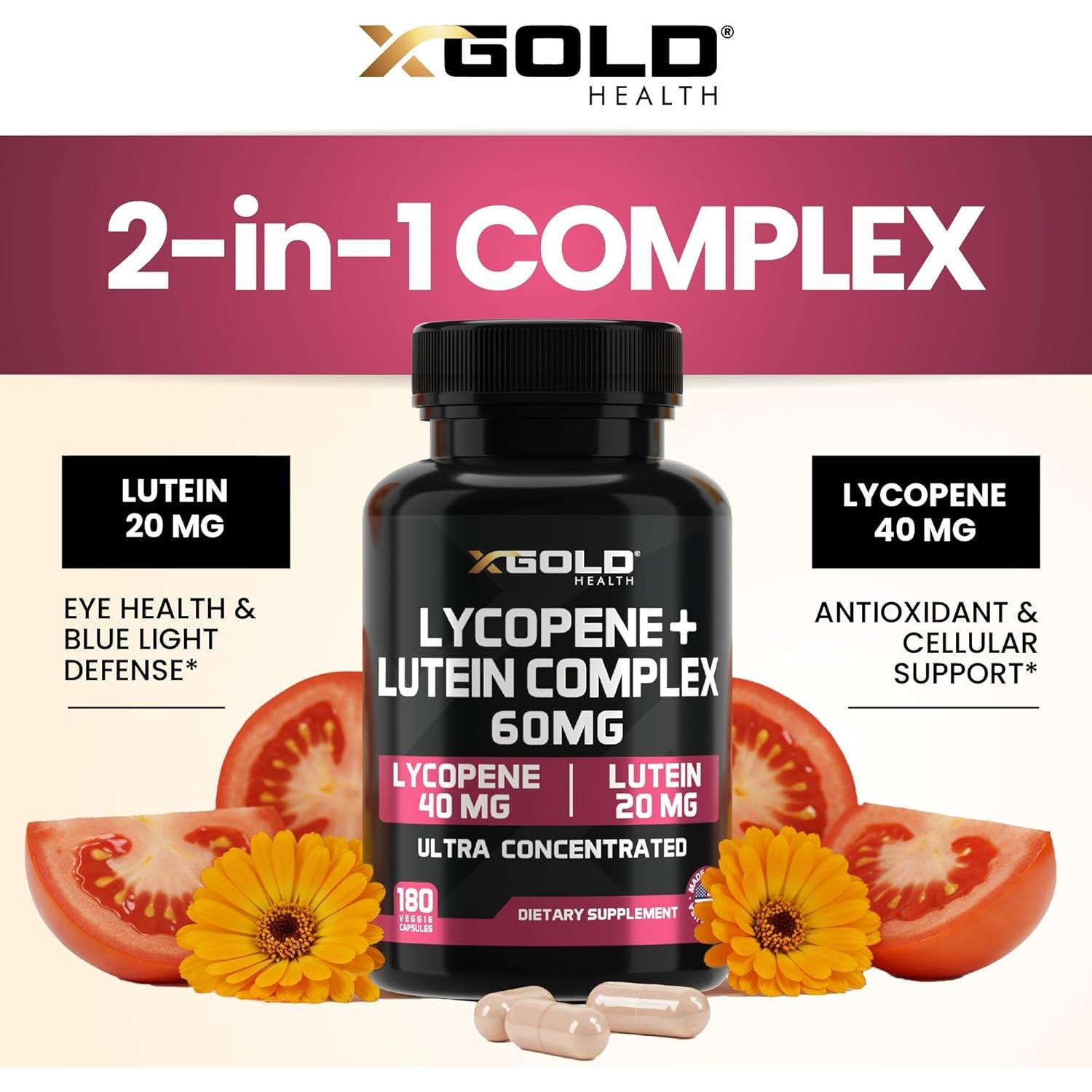 Suplemento Licopeno y Luteína 60mg X Gold Health 180 Cápsulas
