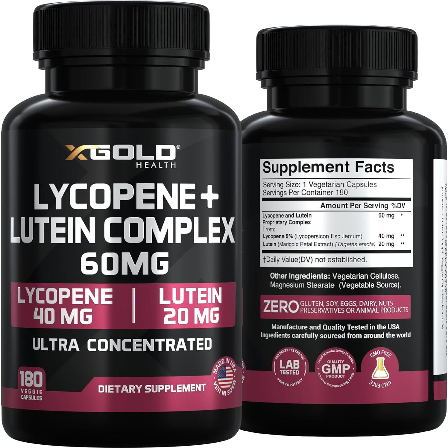 Suplemento Licopeno y Luteína 60mg X Gold Health 180 Cápsulas