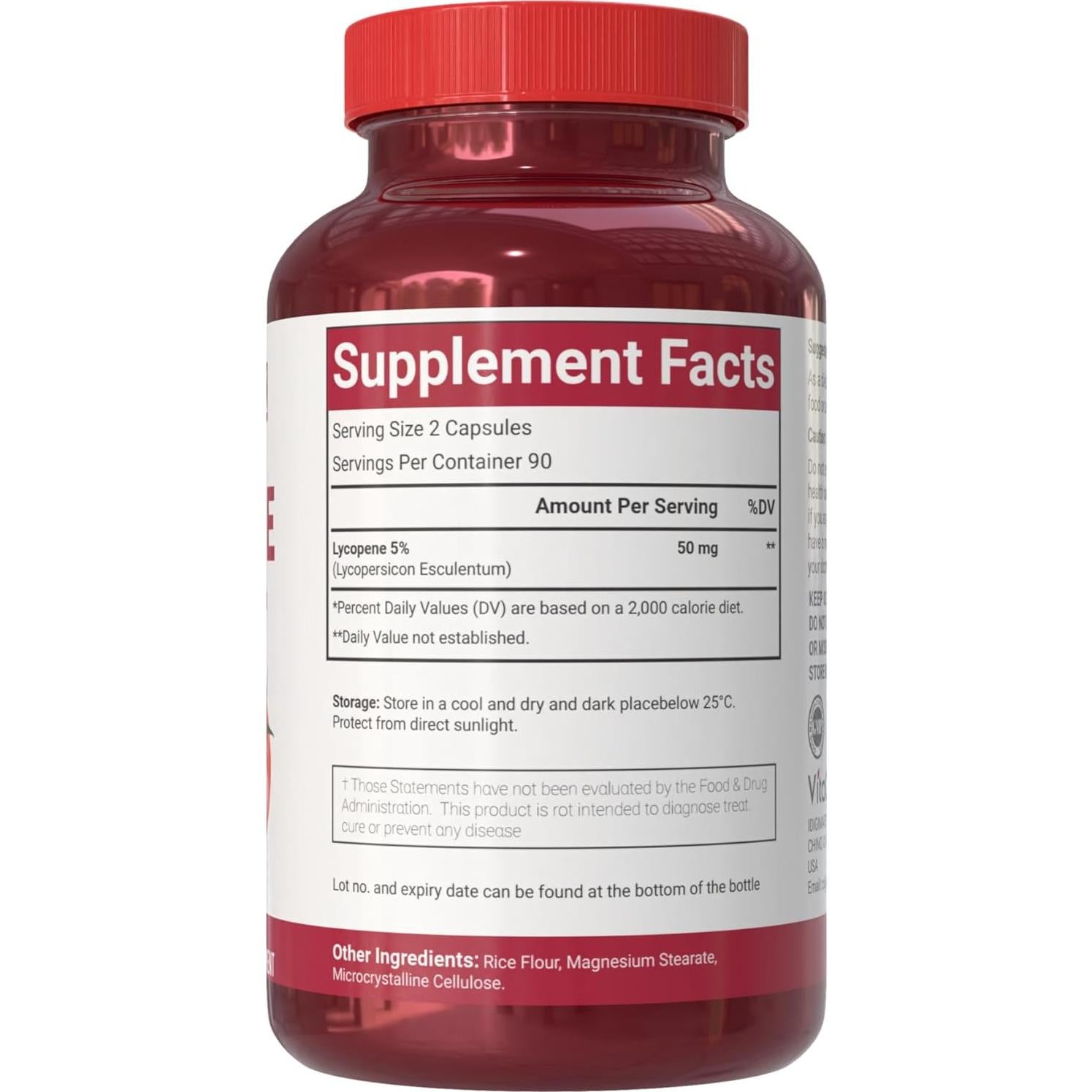 Cápsulas Veganas de Licopeno VitaCosmoX 50mg 180 Unidades