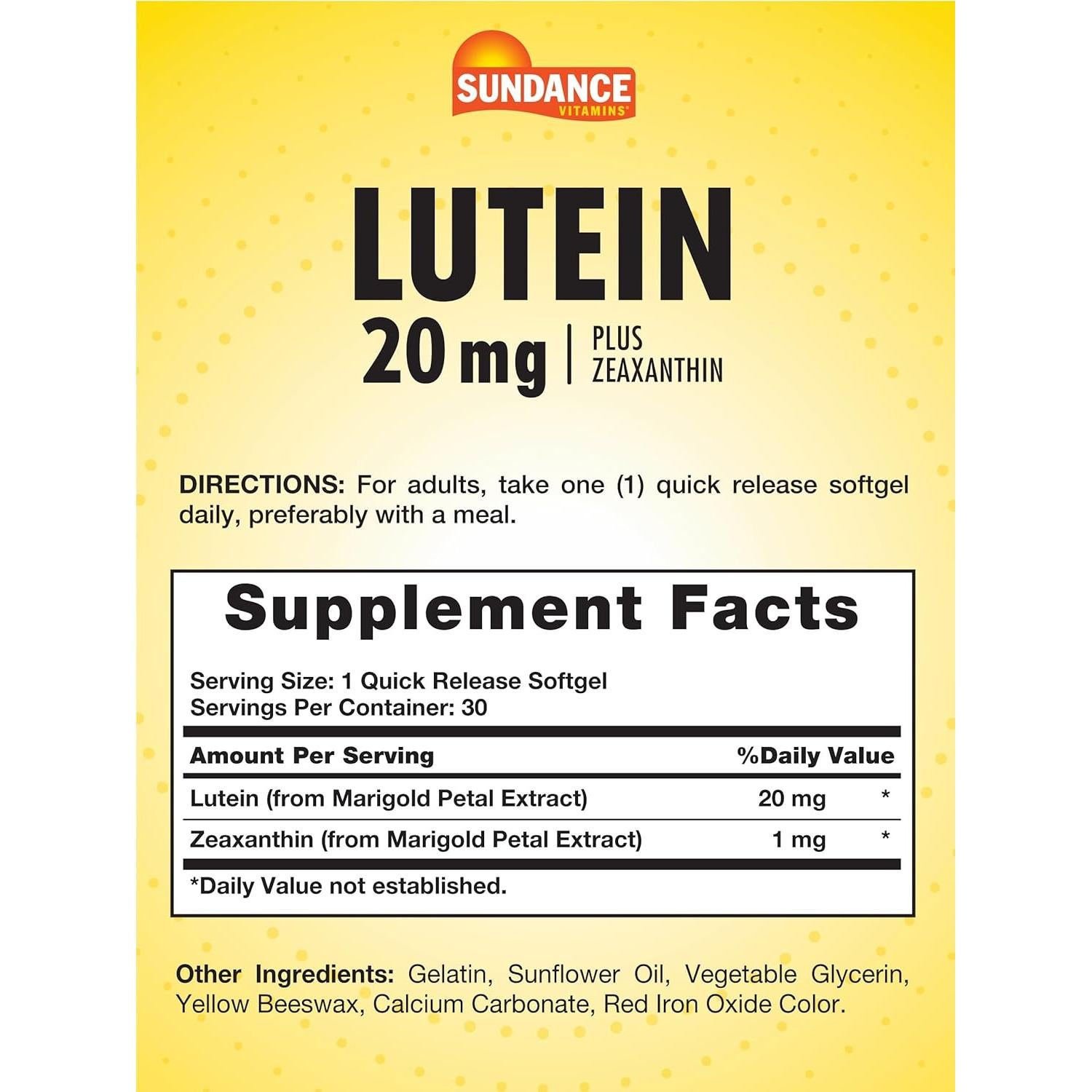 Suplemento Luteína 20mg Sundance con Zeaxantina 30 Gelatinas