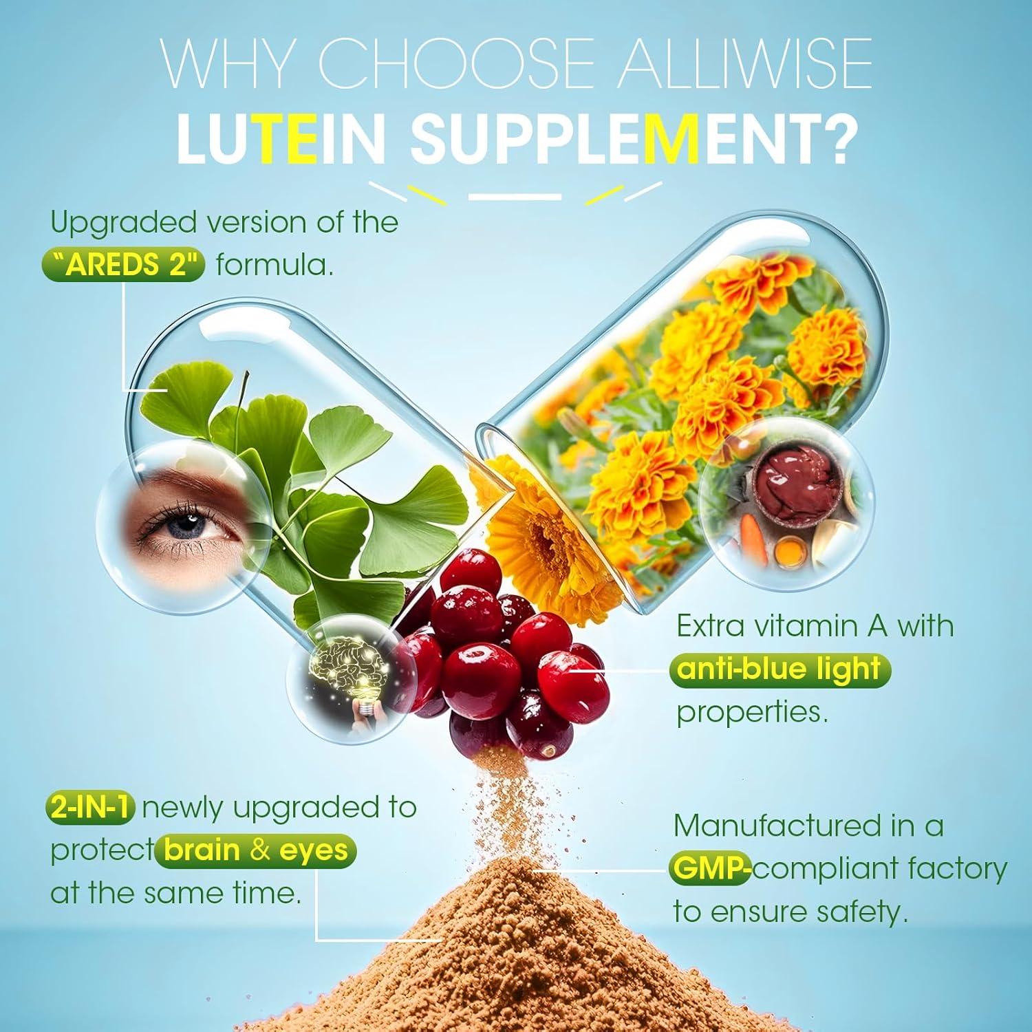 Vitaminas para Ojos Luteína 14 en 1 Alliwise 120 Cápsulas