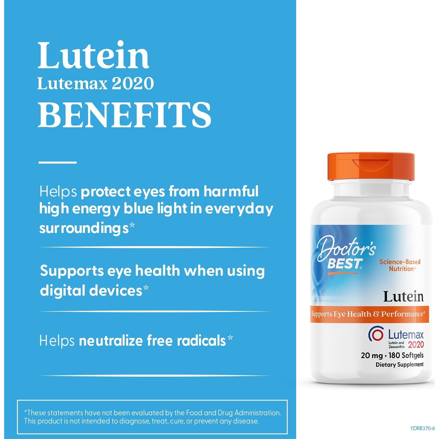 Luteína Doctor's Best 20 mg 180 Gelatinas Blandas Salud Ocular