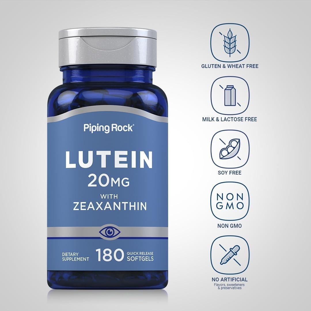 Suplemento de Luteína y Zeaxantina Piping Rock 20mg 180 Gelatinas