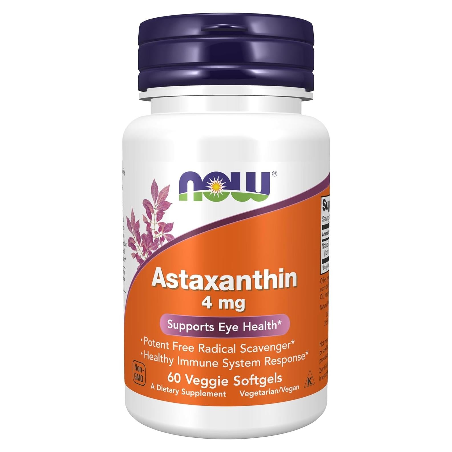 Suplemento Astaxantina NOW Foods 4 mg 60 Cápsulas Veganas