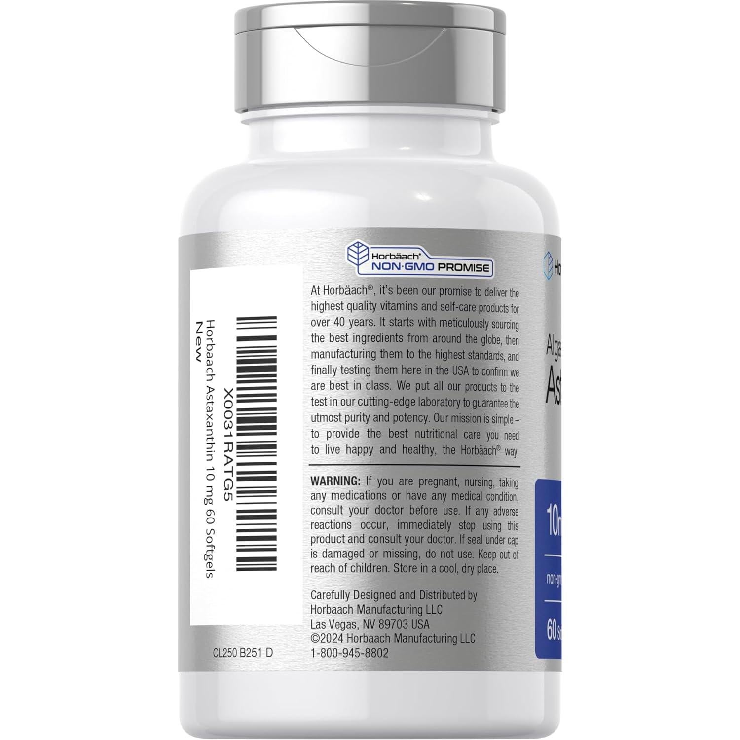 Astaxantina Horbäach 10mg 60 Softgels Antioxidante Natural