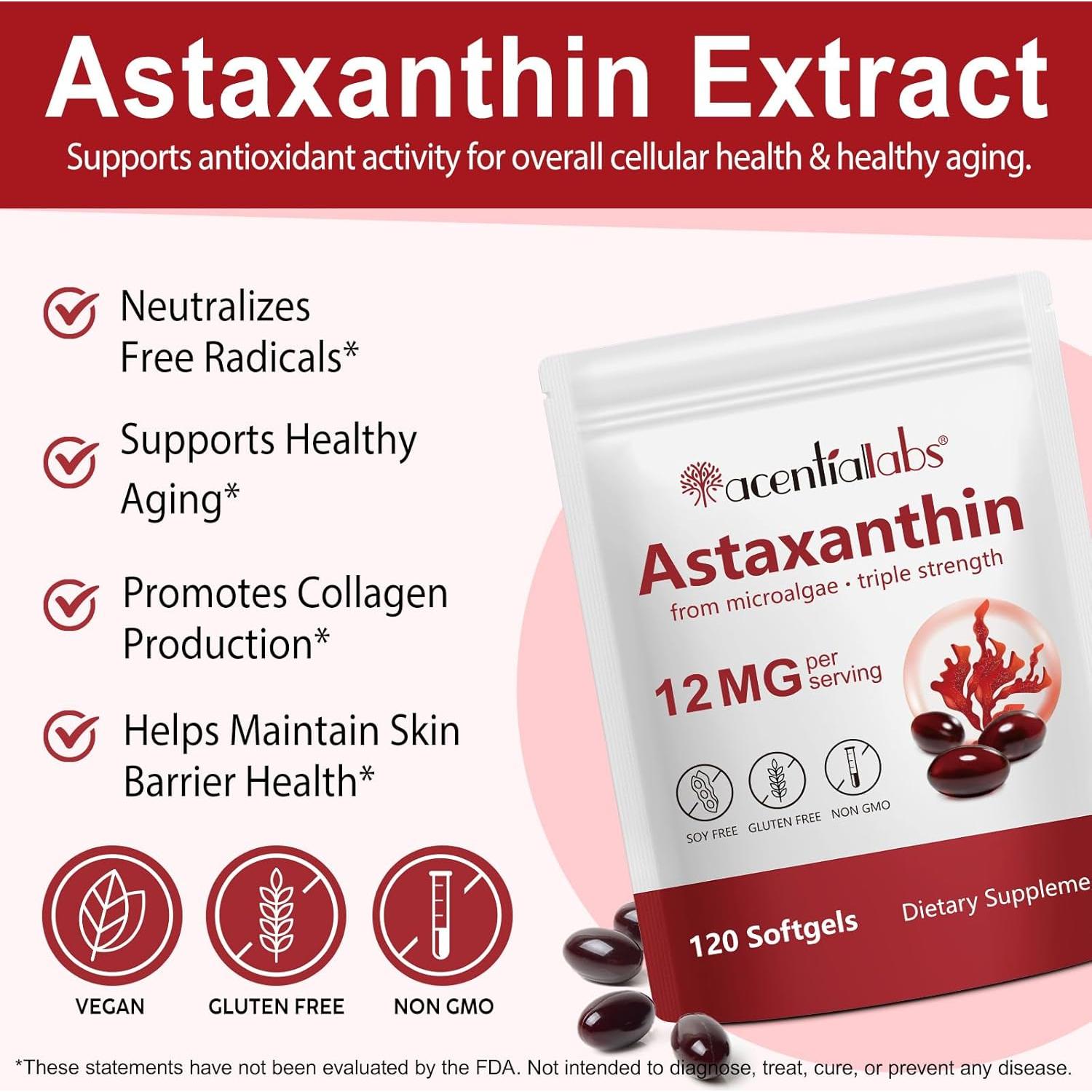 Astaxantina 12mg QYCOTXYR - Suplemento Antioxidante 120 Softgels