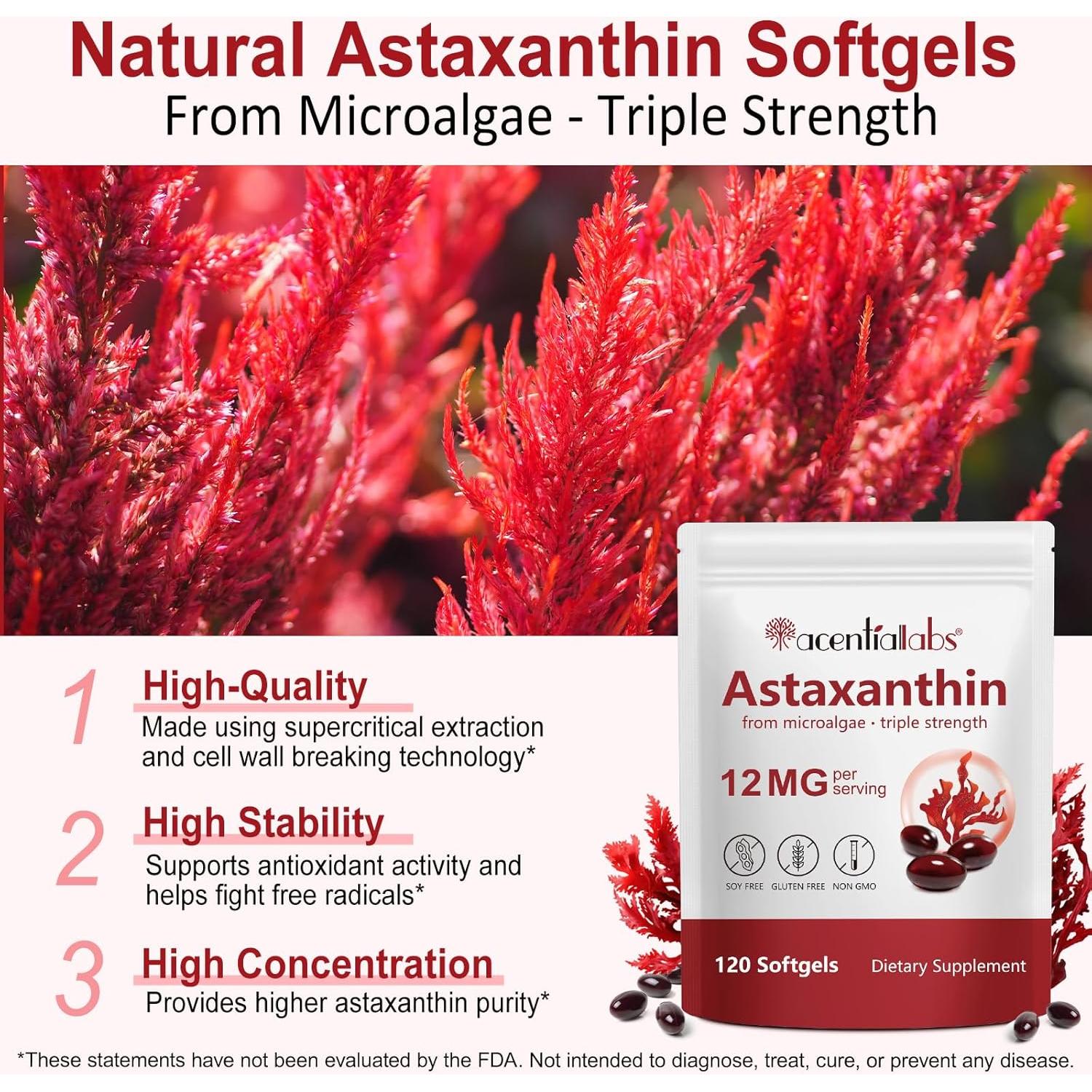 Astaxantina 12mg QYCOTXYR - Suplemento Antioxidante 120 Softgels