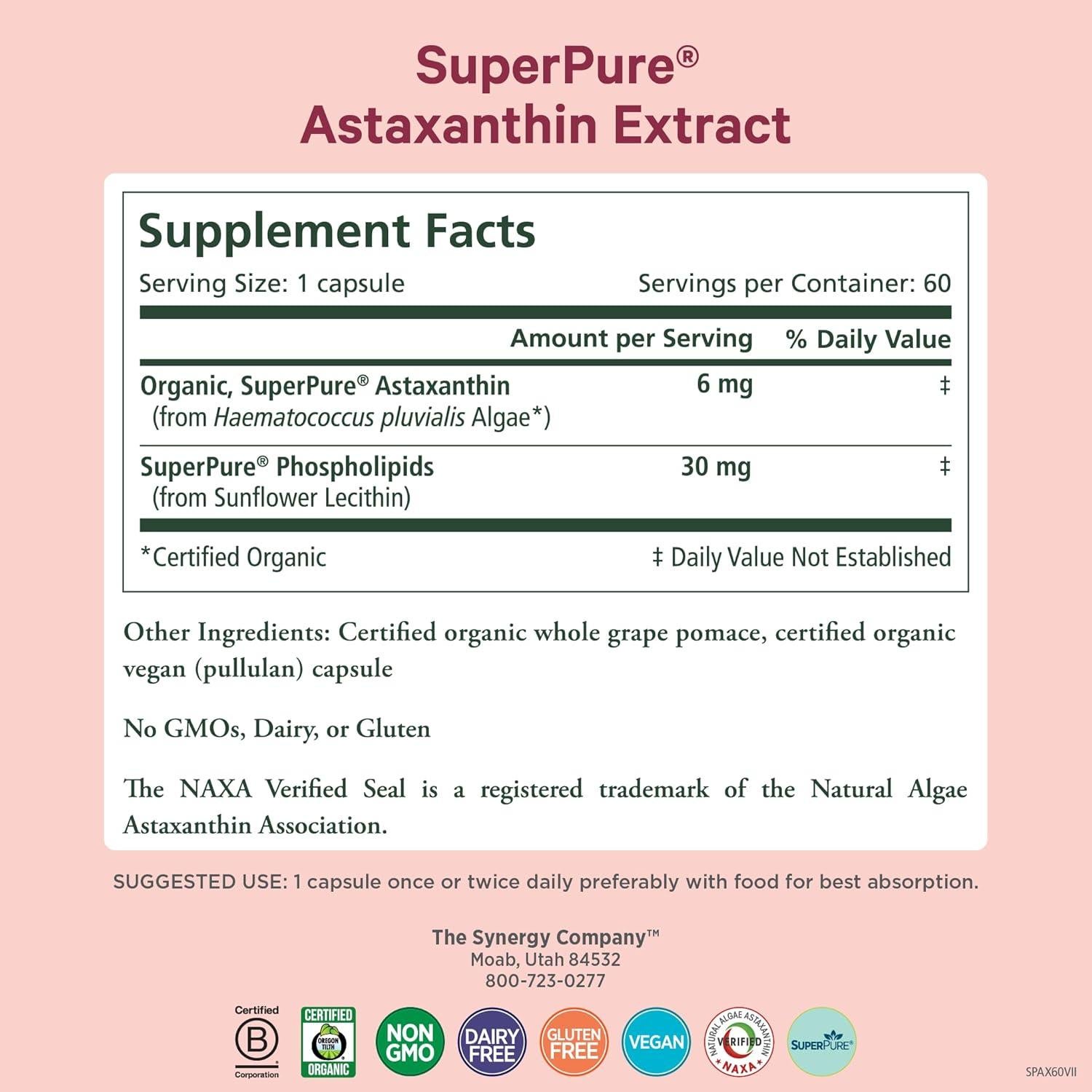 Astaxantina Orgánica SuperPure The Synergy Company 60 Cápsulas