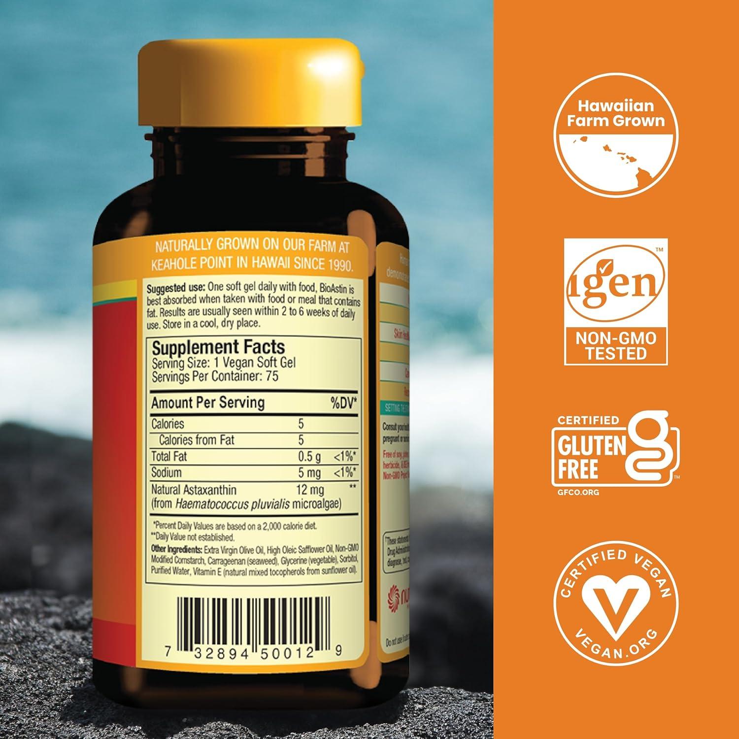 Nutrex Hawaii BioAstin 12mg Vegano - 75 Gelatinas Blandas Antioxidantes