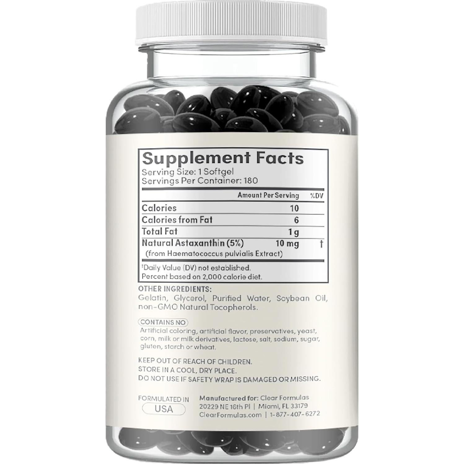 Suplemento de Astaxantina 10mg Clear Formulas - Antioxidante