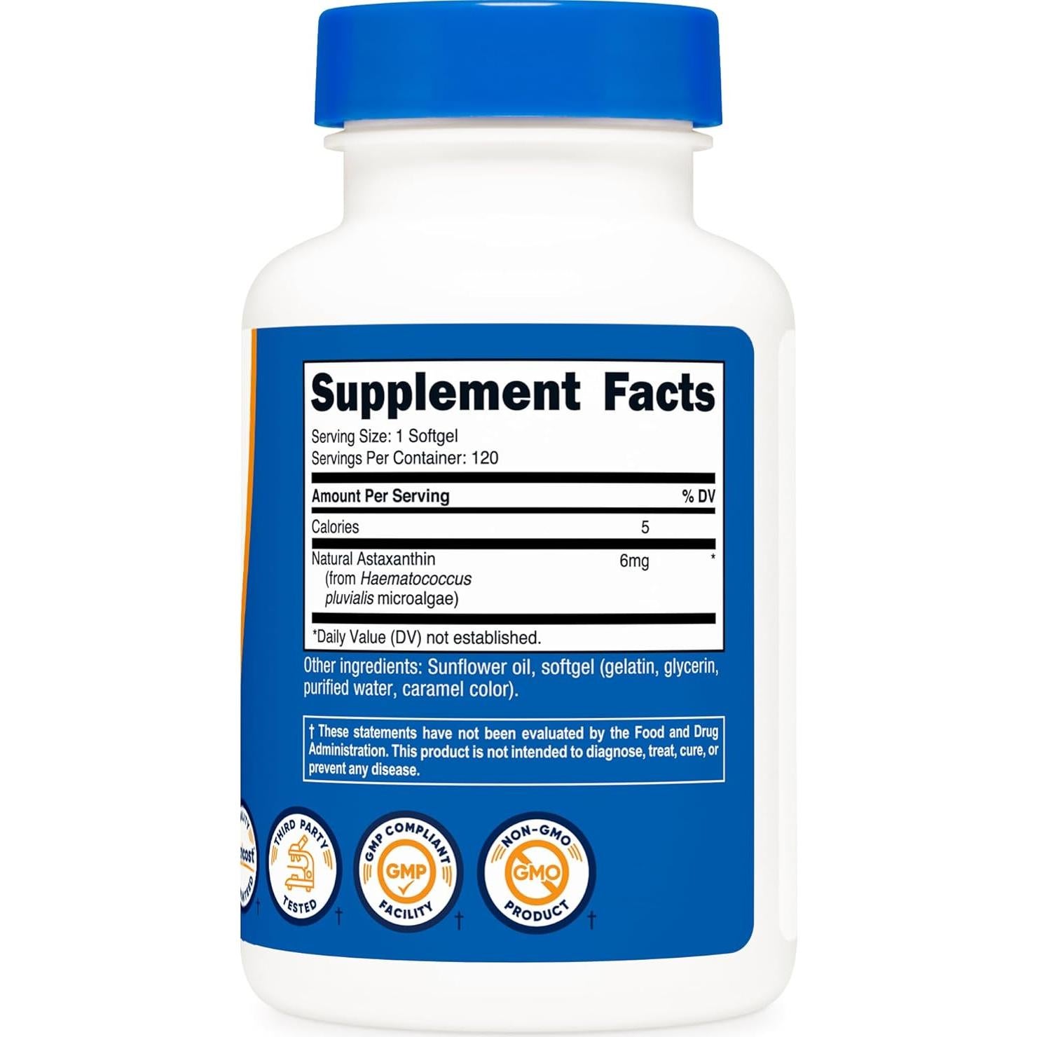 Astaxantina 6mg Nutricost 120 Softgels No OGM Sin Gluten