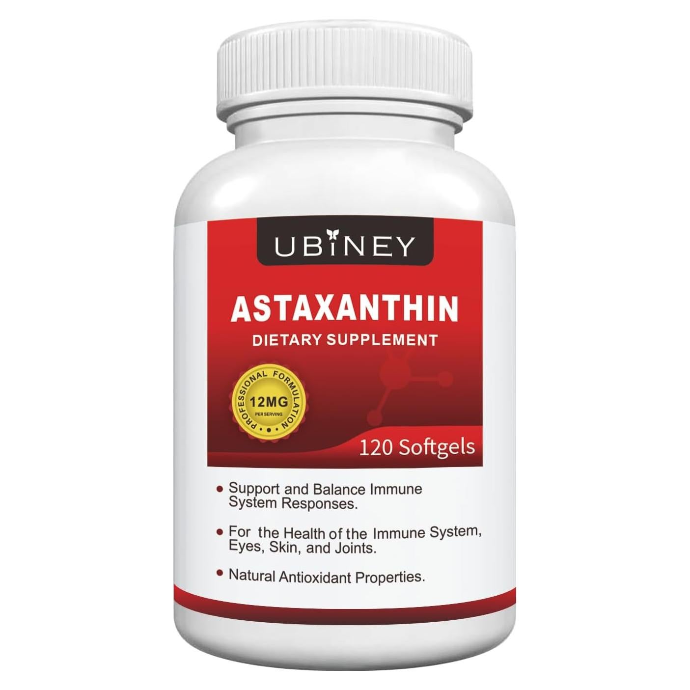Suplemento de Astaxantina Ubiney 12mg 120 Cápsulas Blandas