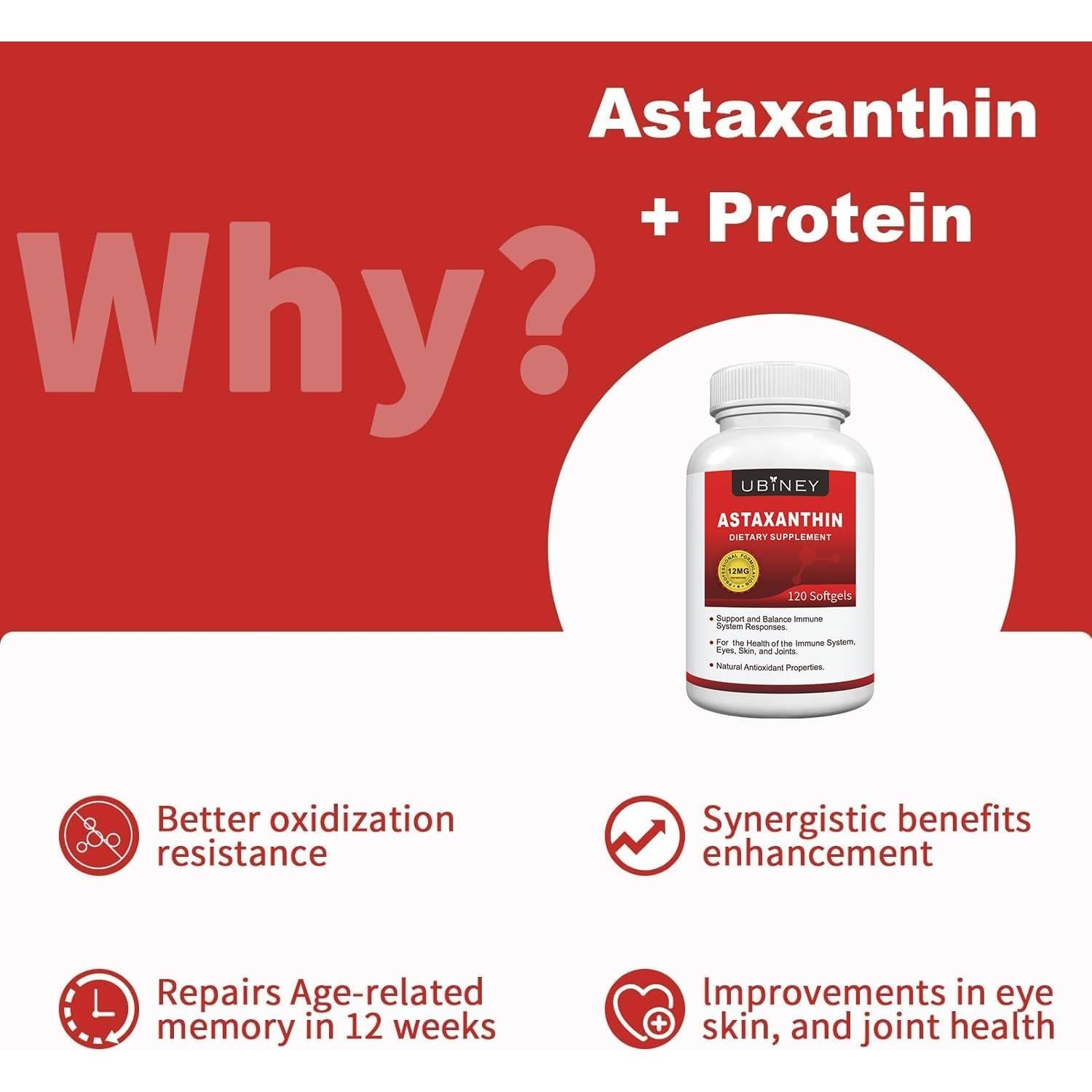 Suplemento de Astaxantina Ubiney 12mg 120 Cápsulas Blandas