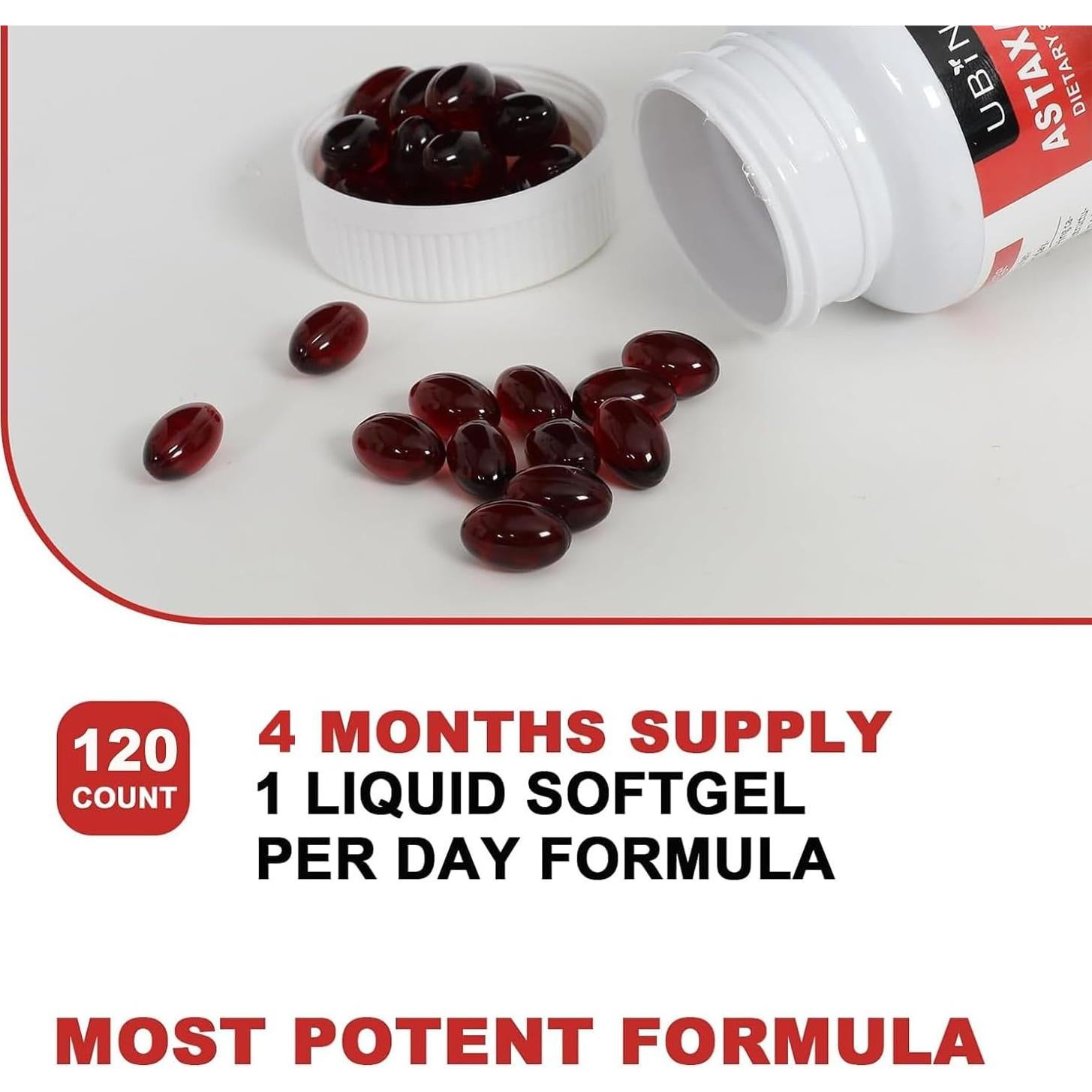 Suplemento de Astaxantina Ubiney 12mg 120 Cápsulas Blandas